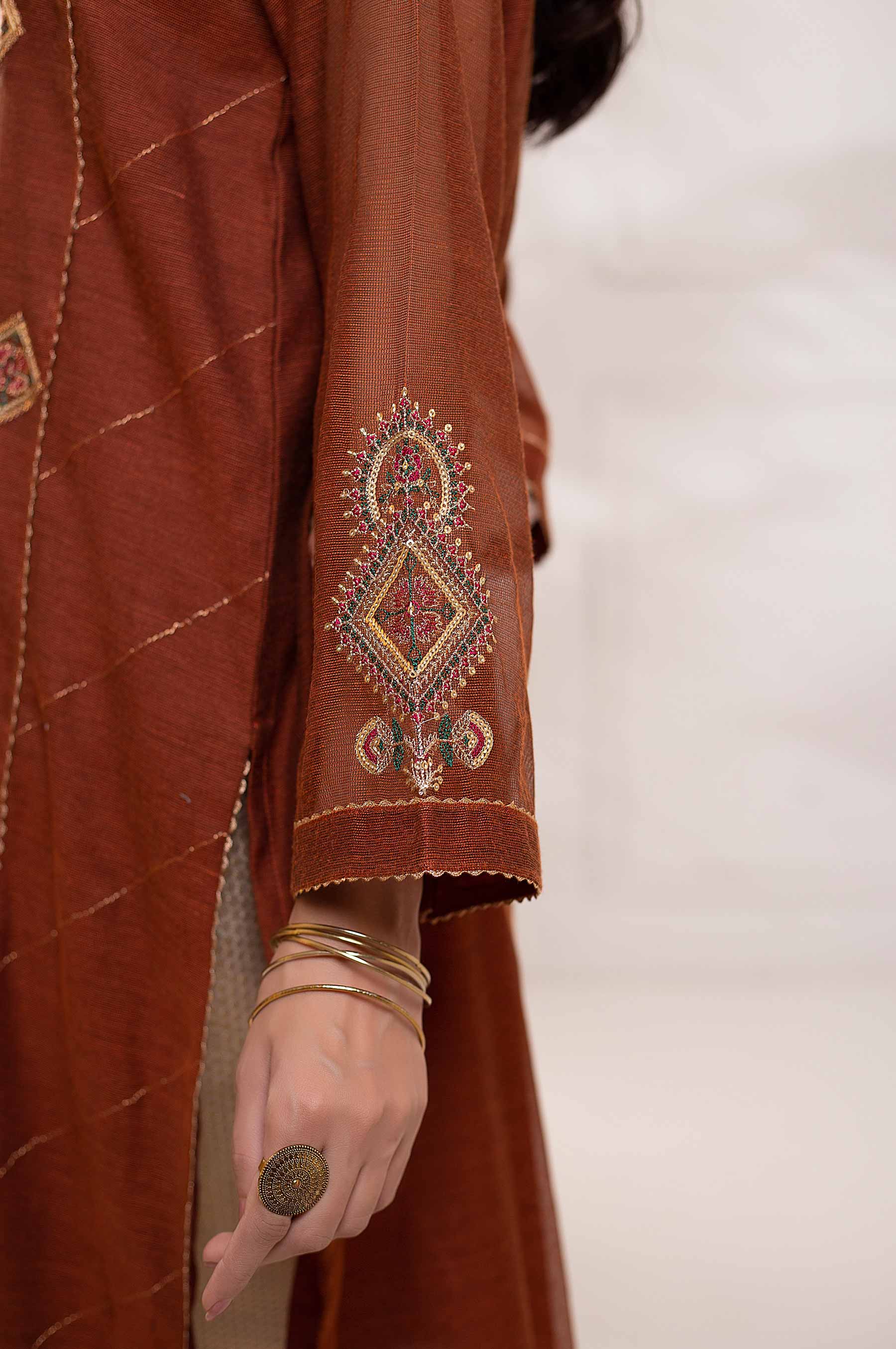 Stitched 1 Piece Khaddi Net Embroidered Shirt - Image 6