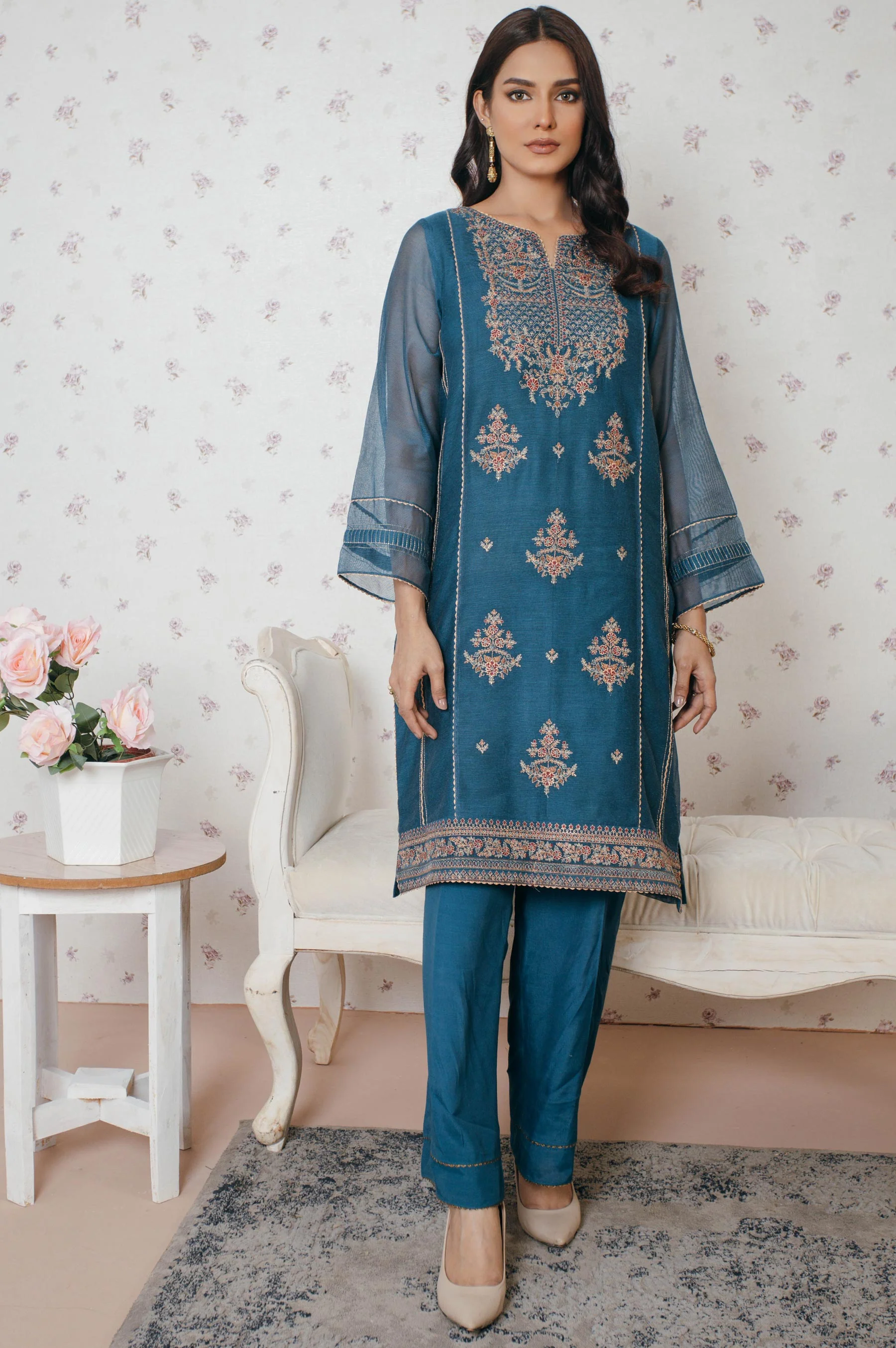Stitched 1 Piece khaddi net Embroidered Shirt - Image 5
