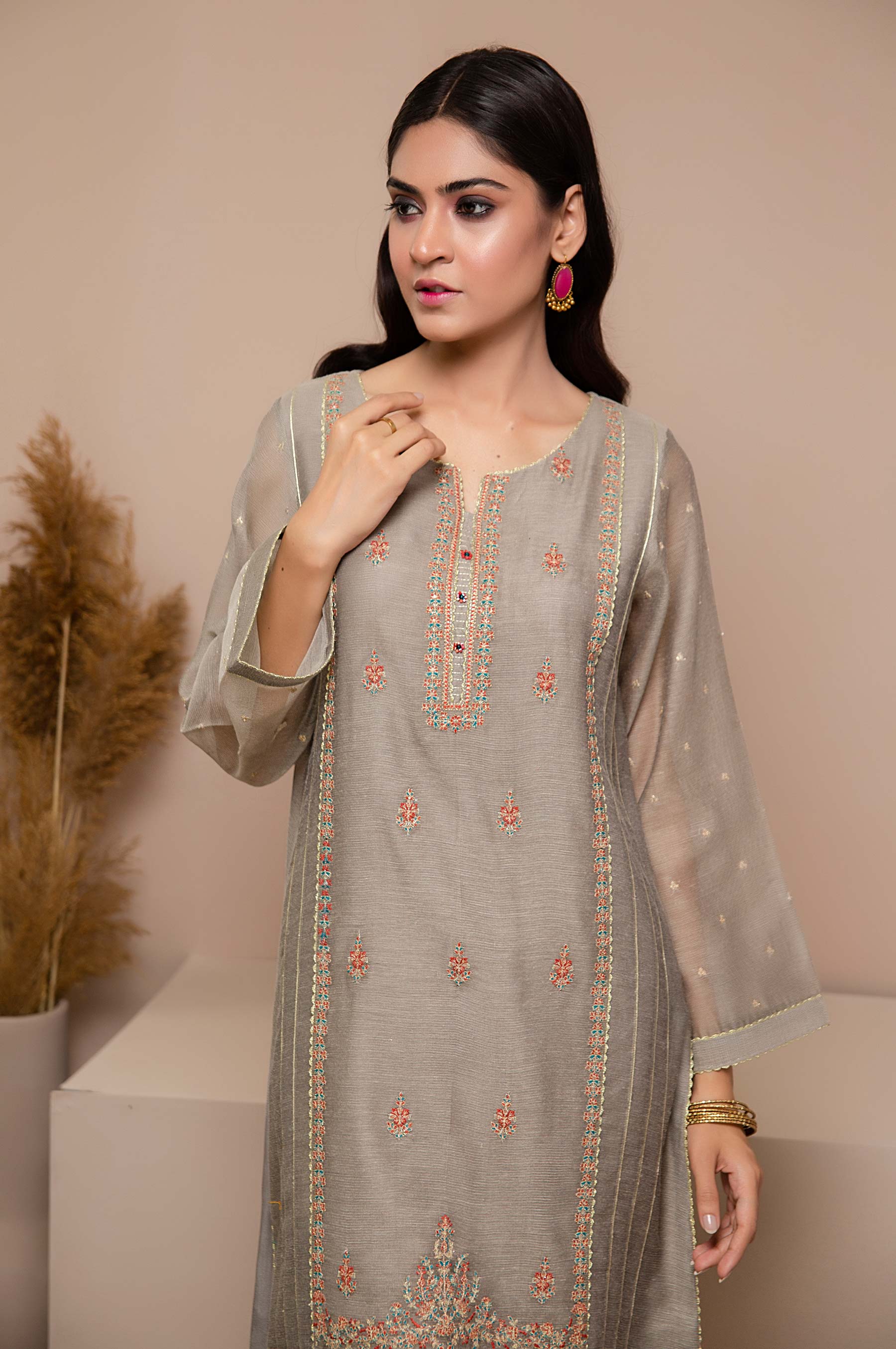 Stitched 1 Piece Khaddi Net Embroidered Suit - Image 2