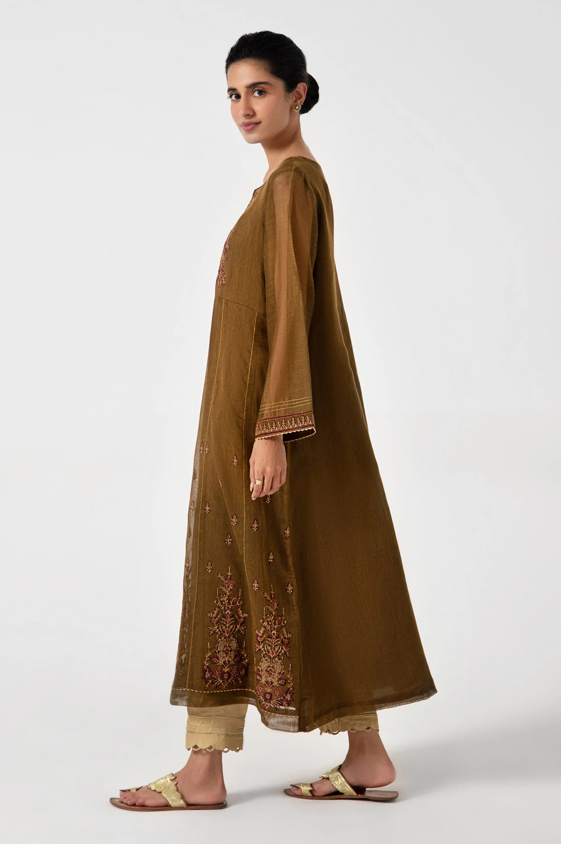 Stitched 1 Piece Embroidered Khaddi Net Shirt - Image 4