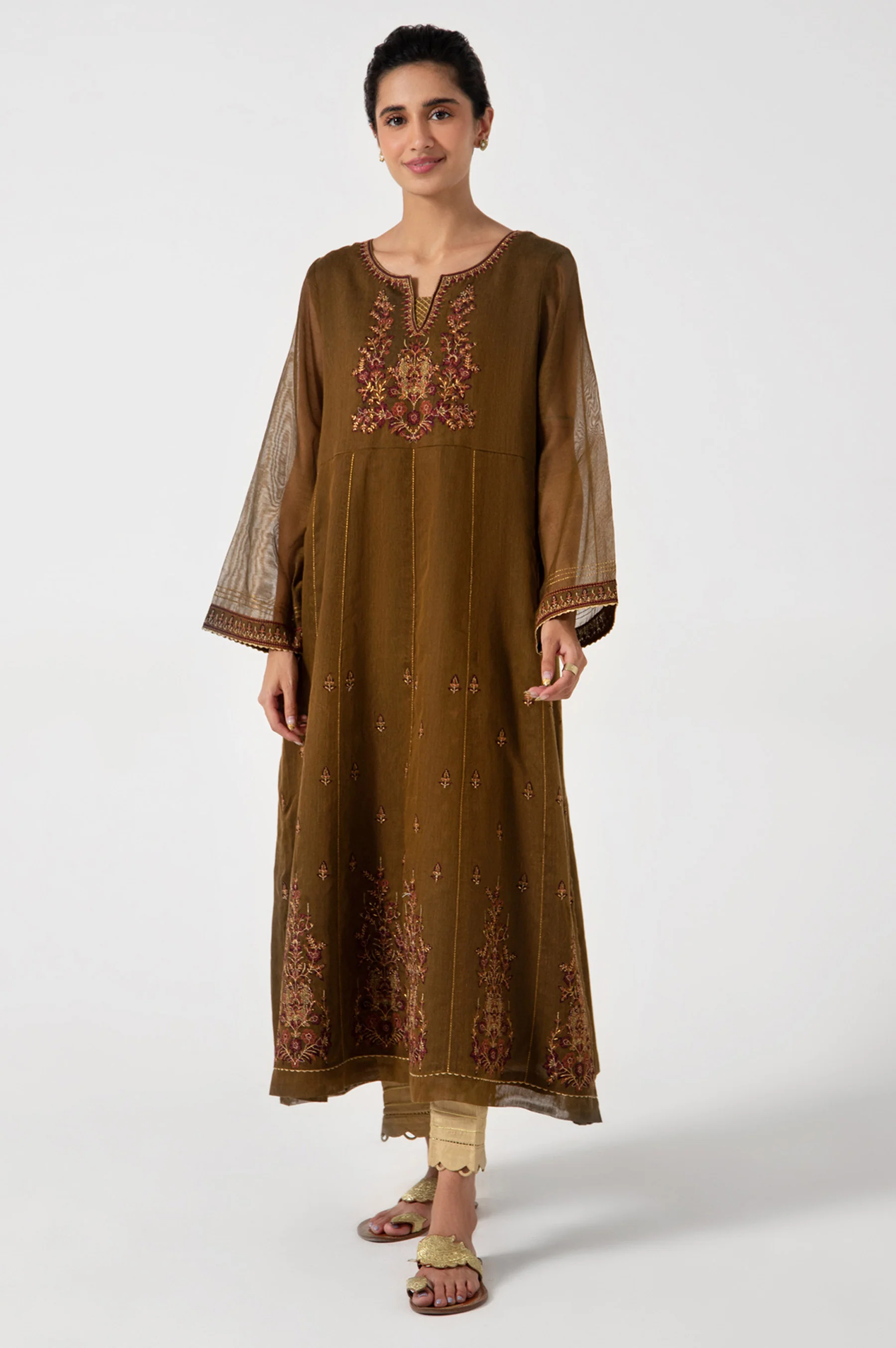 Stitched 1 Piece Embroidered Khaddi Net Shirt - Image 5