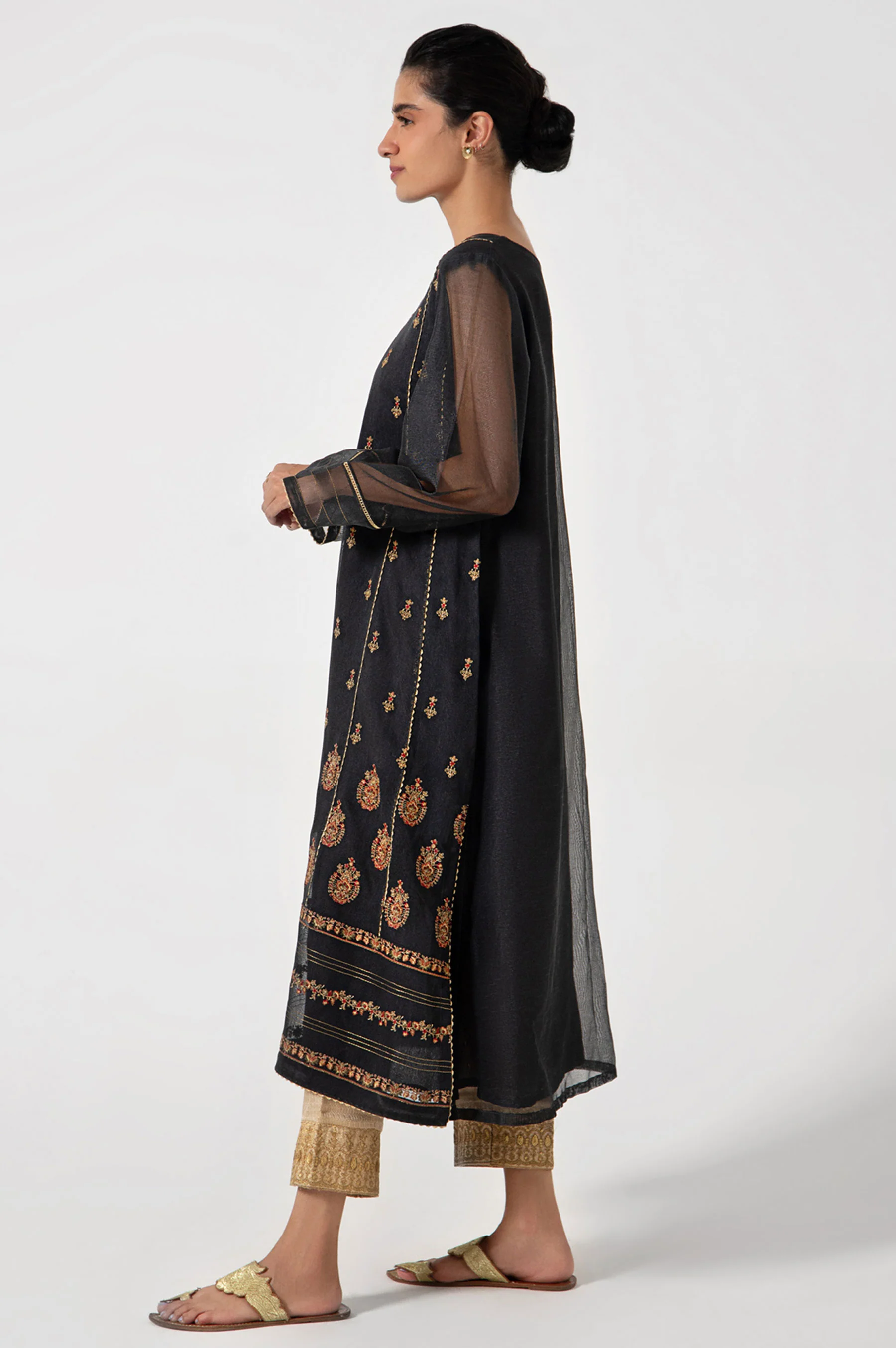 Stitched 1 Piece Embroidered Khaddi Net Shirt - Image 4