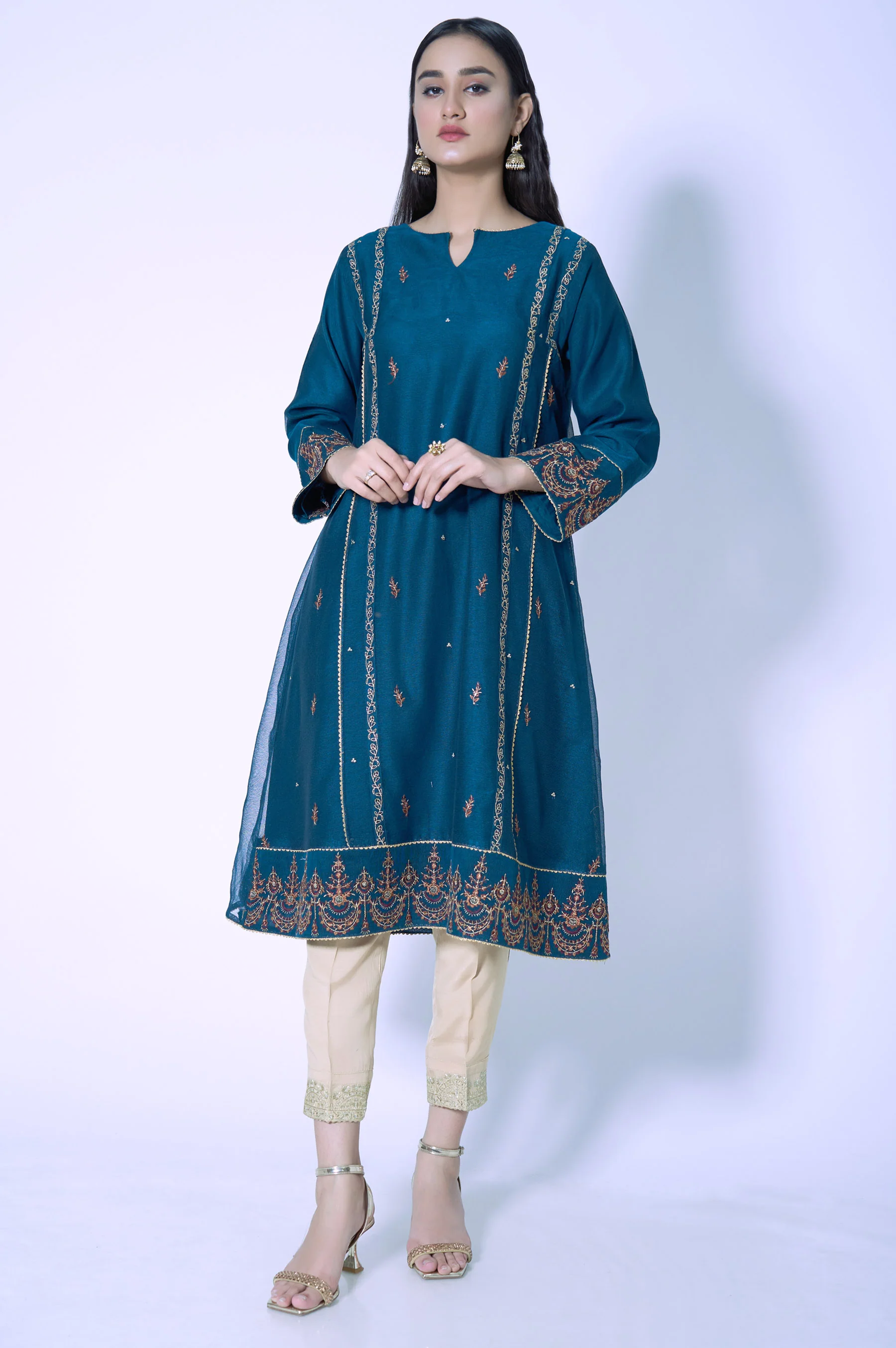 Stitched 1 Piece Khaddi Net Embroidered Shirt - Image 2