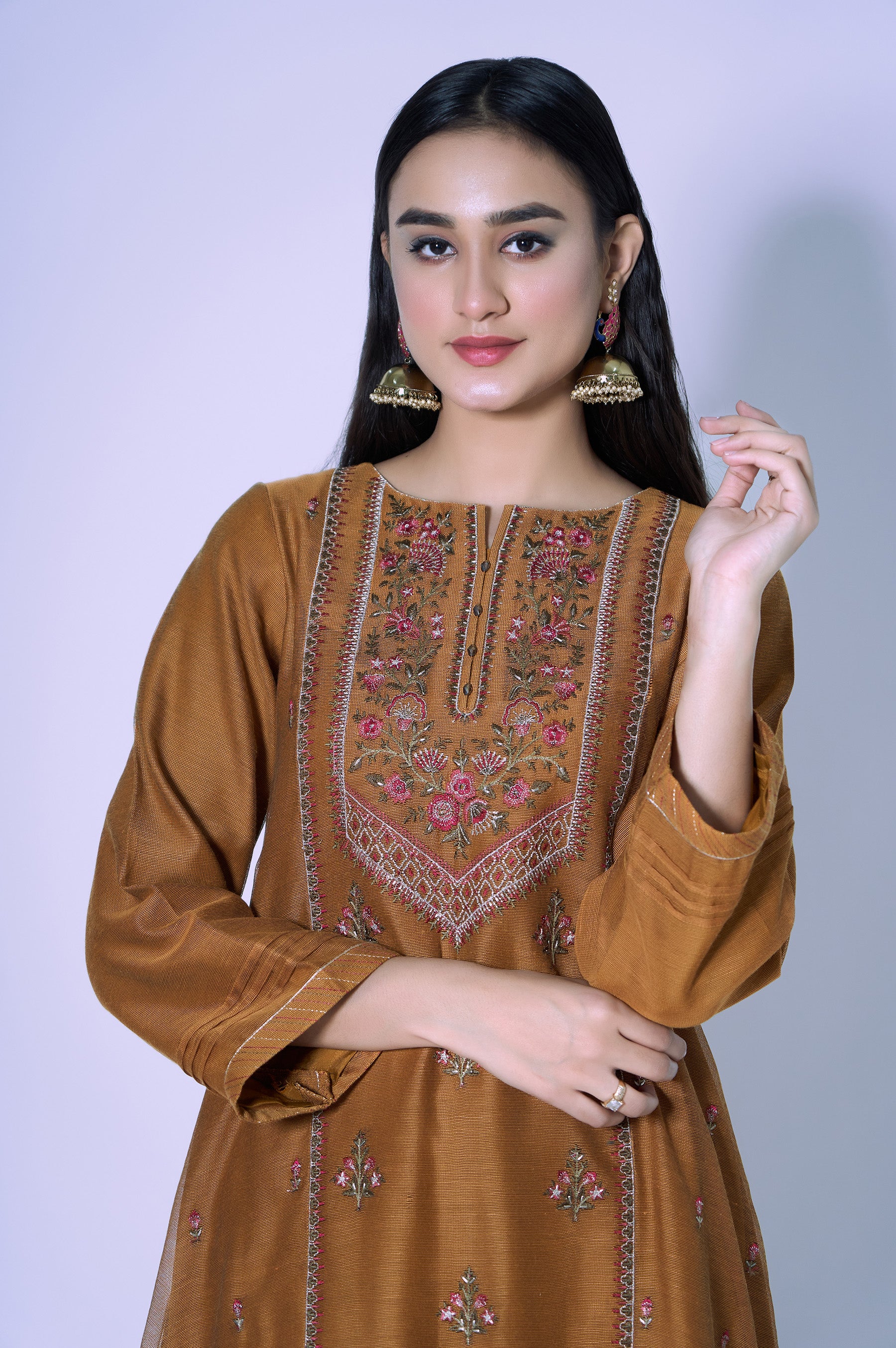 Stitched 1 Piece Paper Cotton Sequin Embroidered Shirt - Image 4