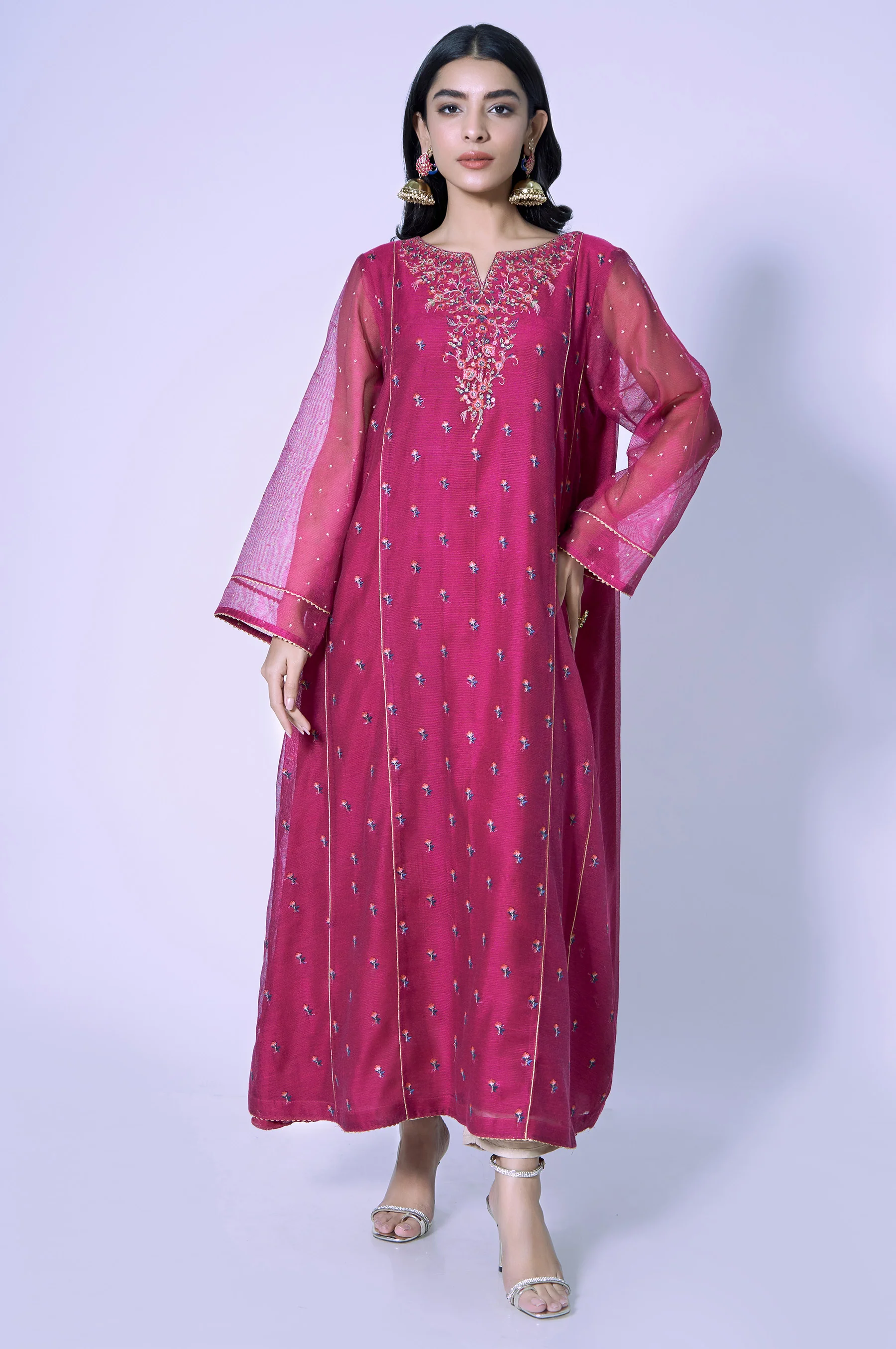 Stitched 1 Piece Khaddi Net Embroidered Shirt - Image 3