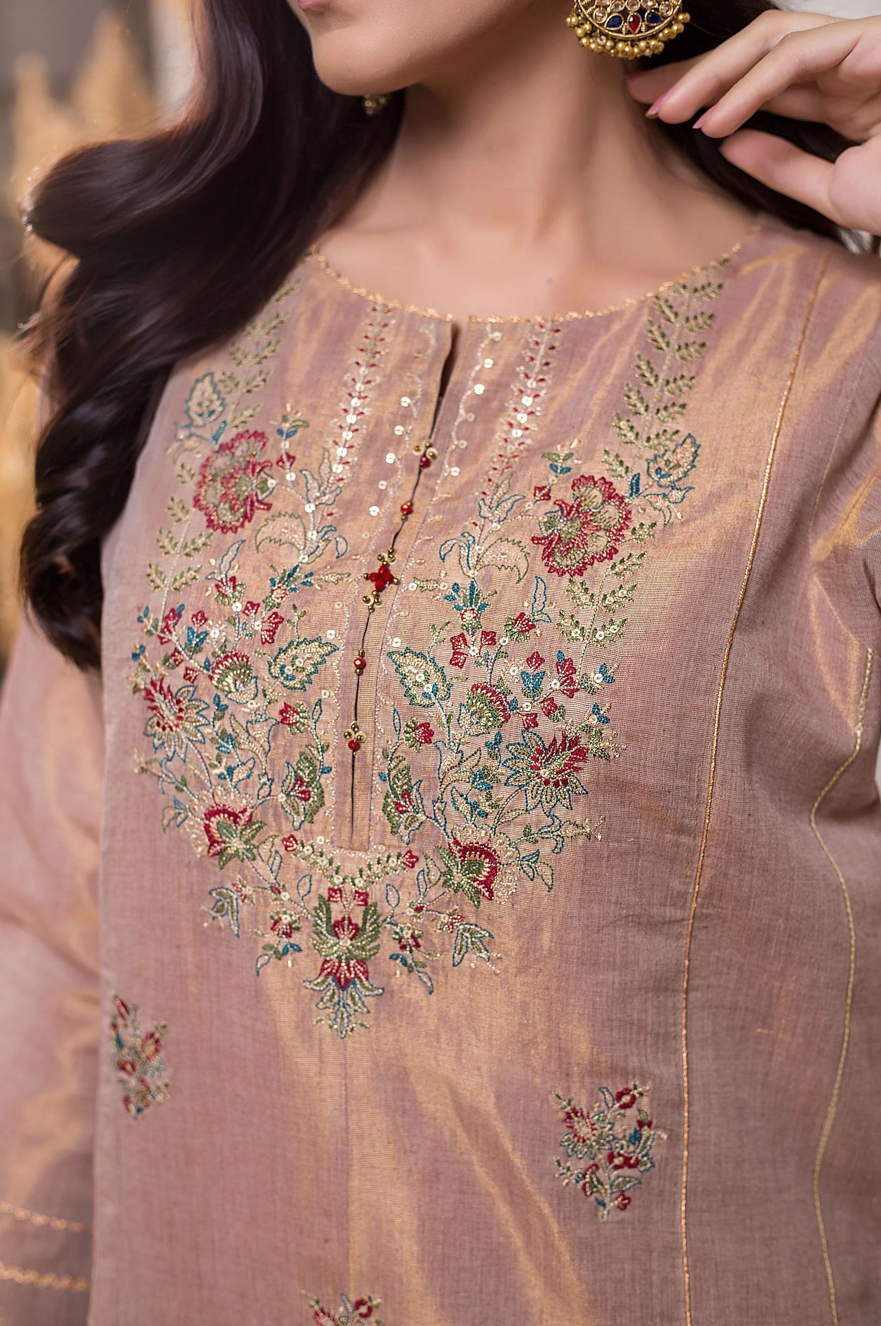 Stitched 1 Piece Mysuri Embroidered Shirt - Image 3