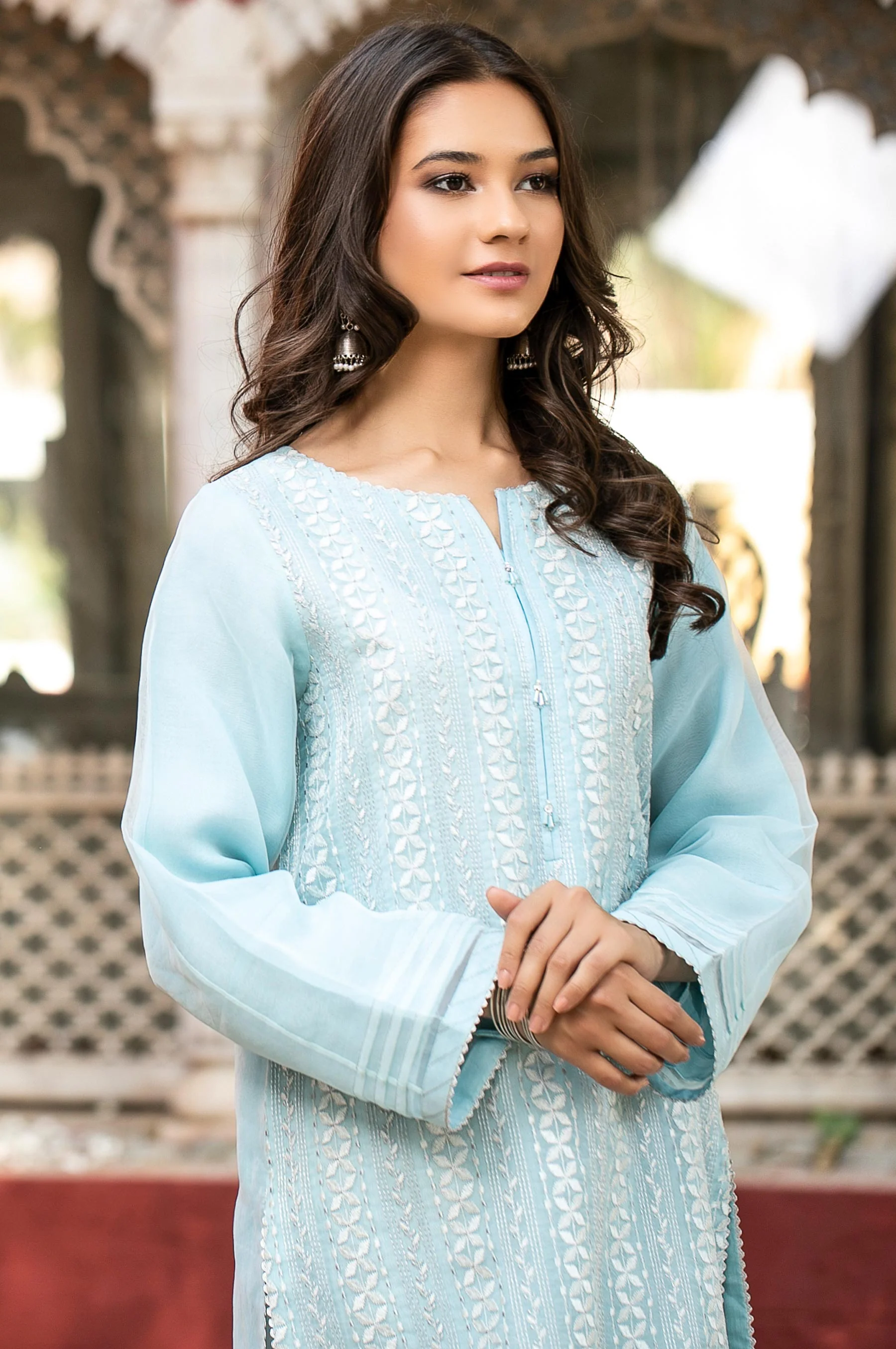 Stitched 1 Piece Organza Embroidered Shirt - Image 4