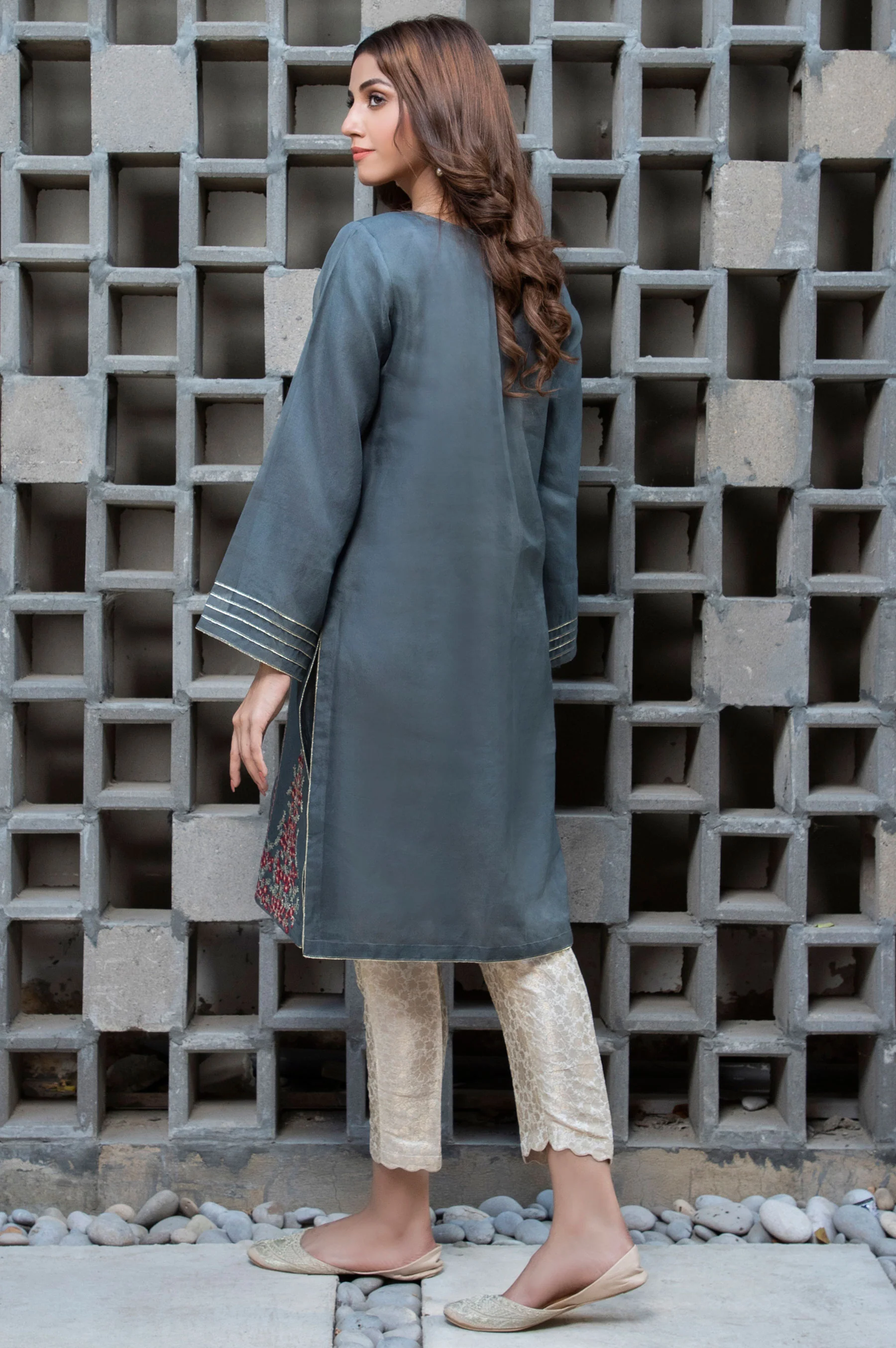 Stitched 1 Piece Organza Embroidered Shirt - Image 2