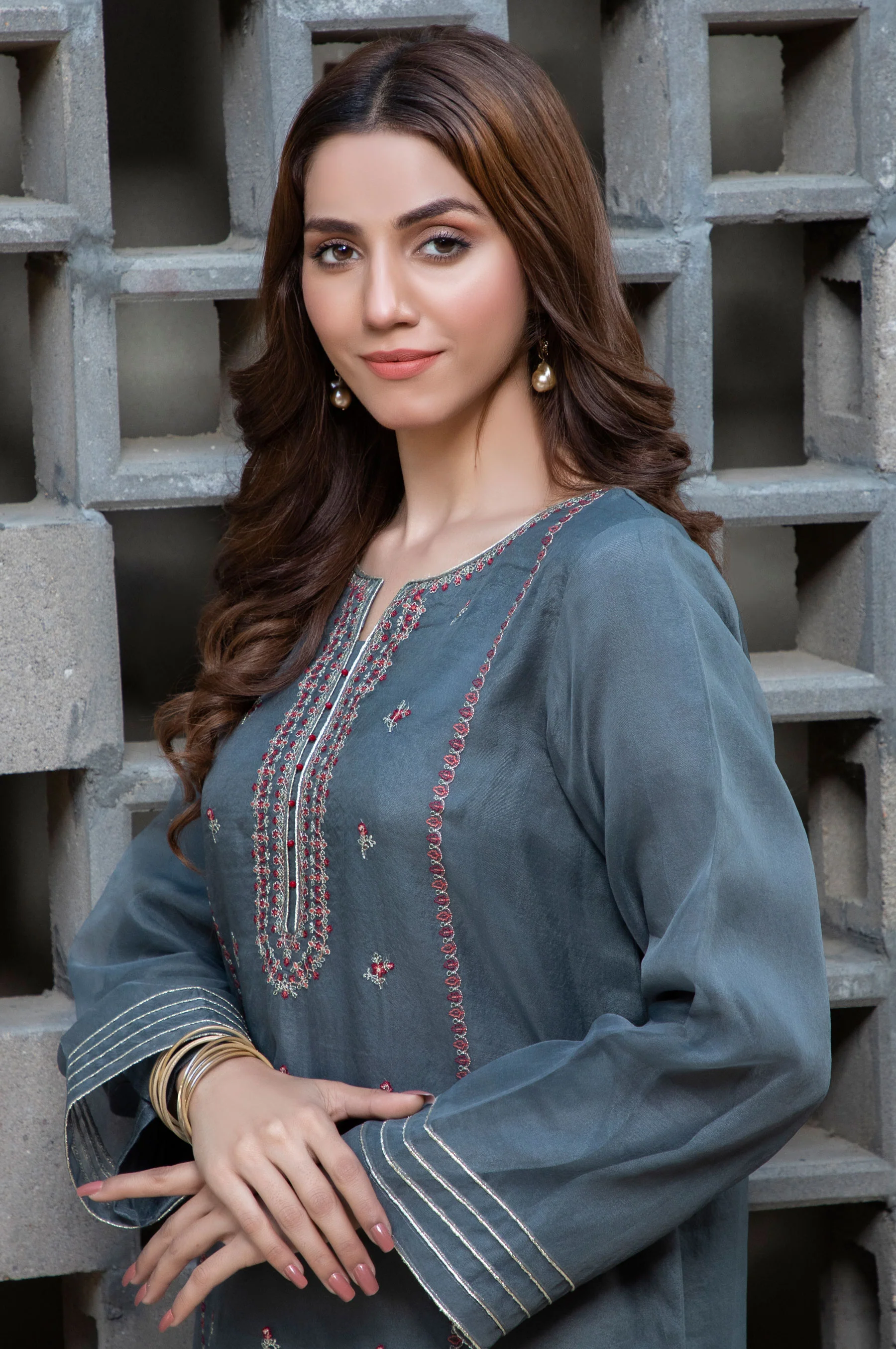 Stitched 1 Piece Organza Embroidered Shirt - Image 3