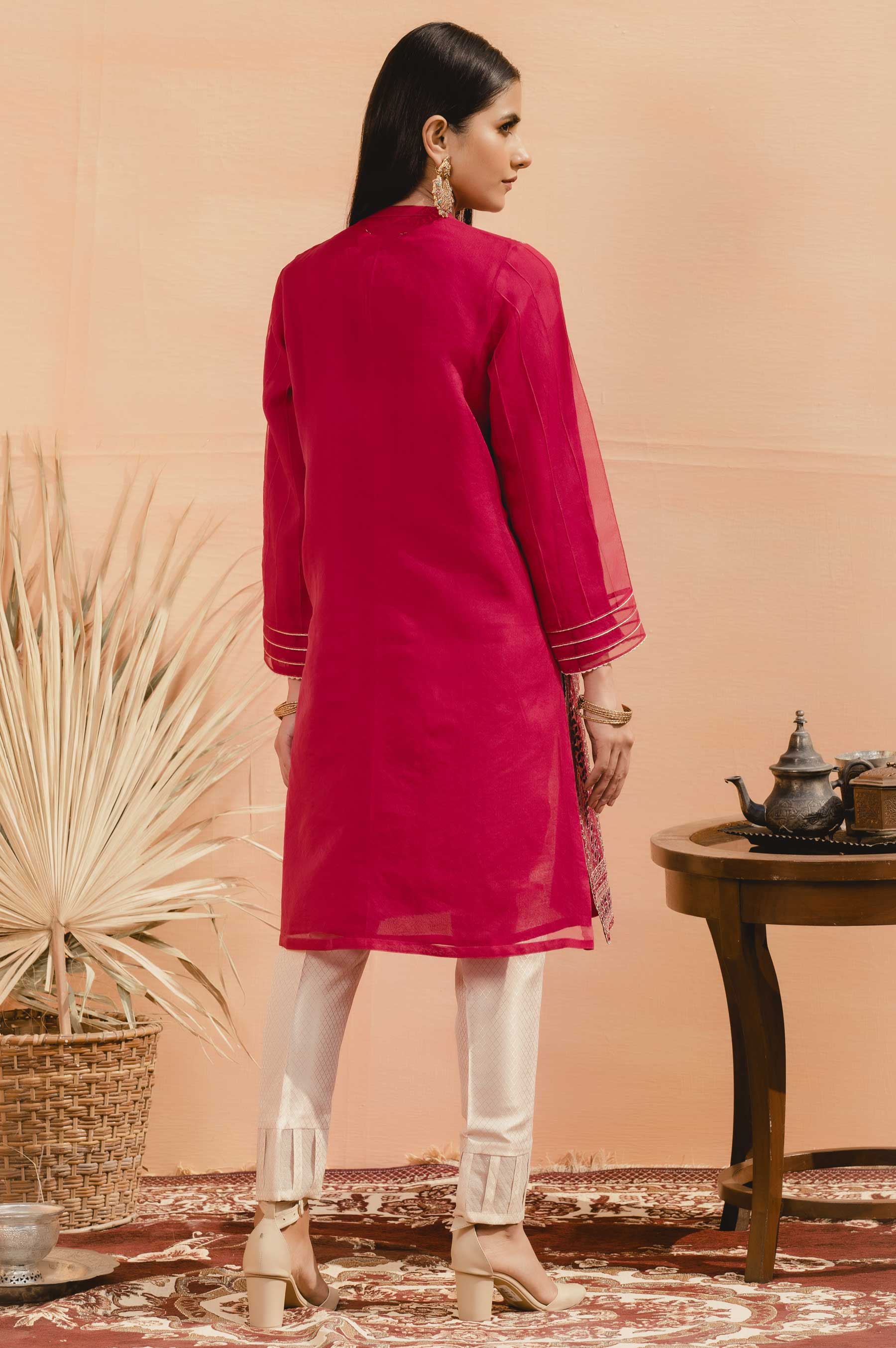 Stitched 1 Piece Organza Embroidered Shirt - Image 2