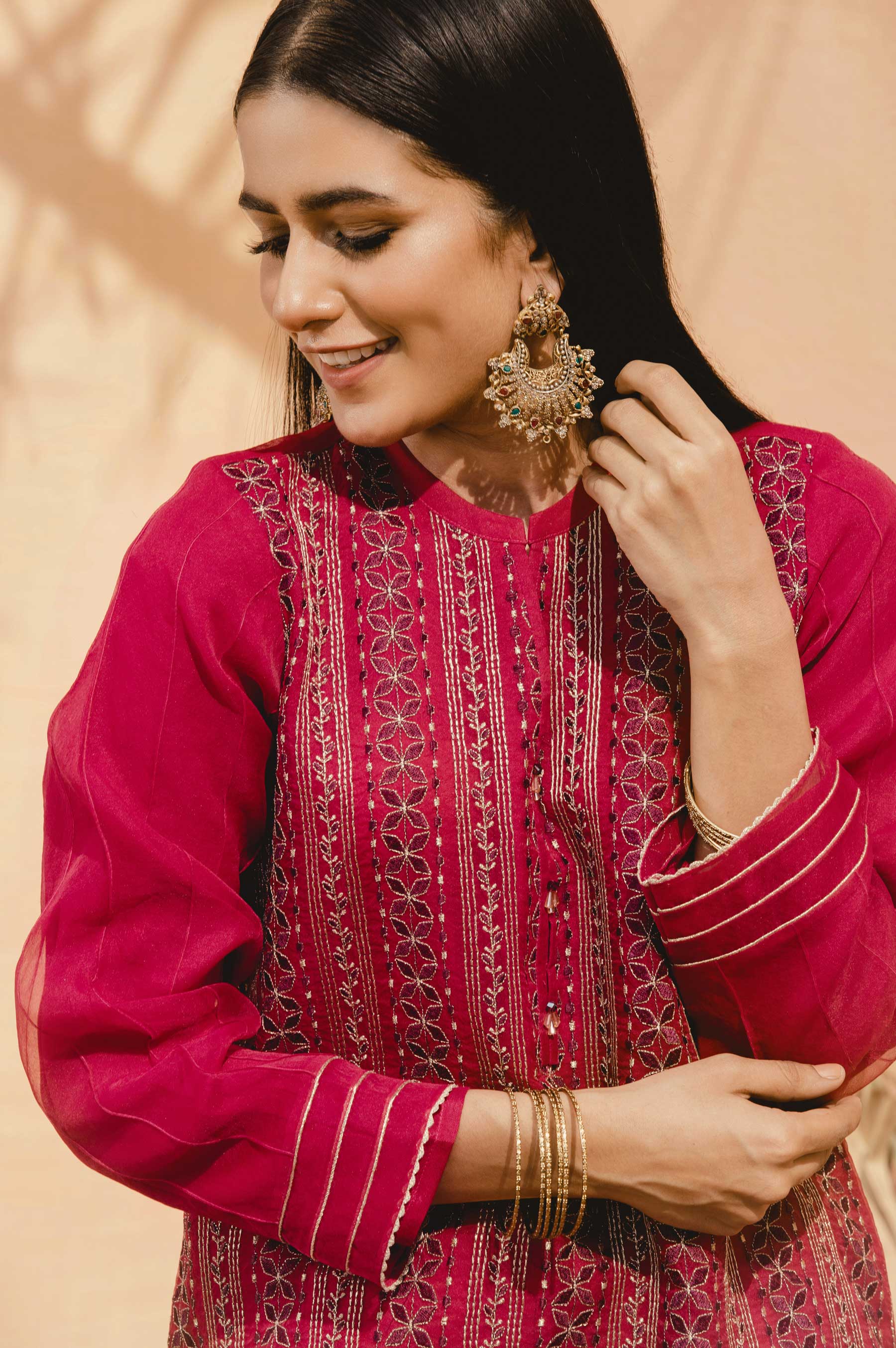 Stitched 1 Piece Organza Embroidered Shirt - Image 3