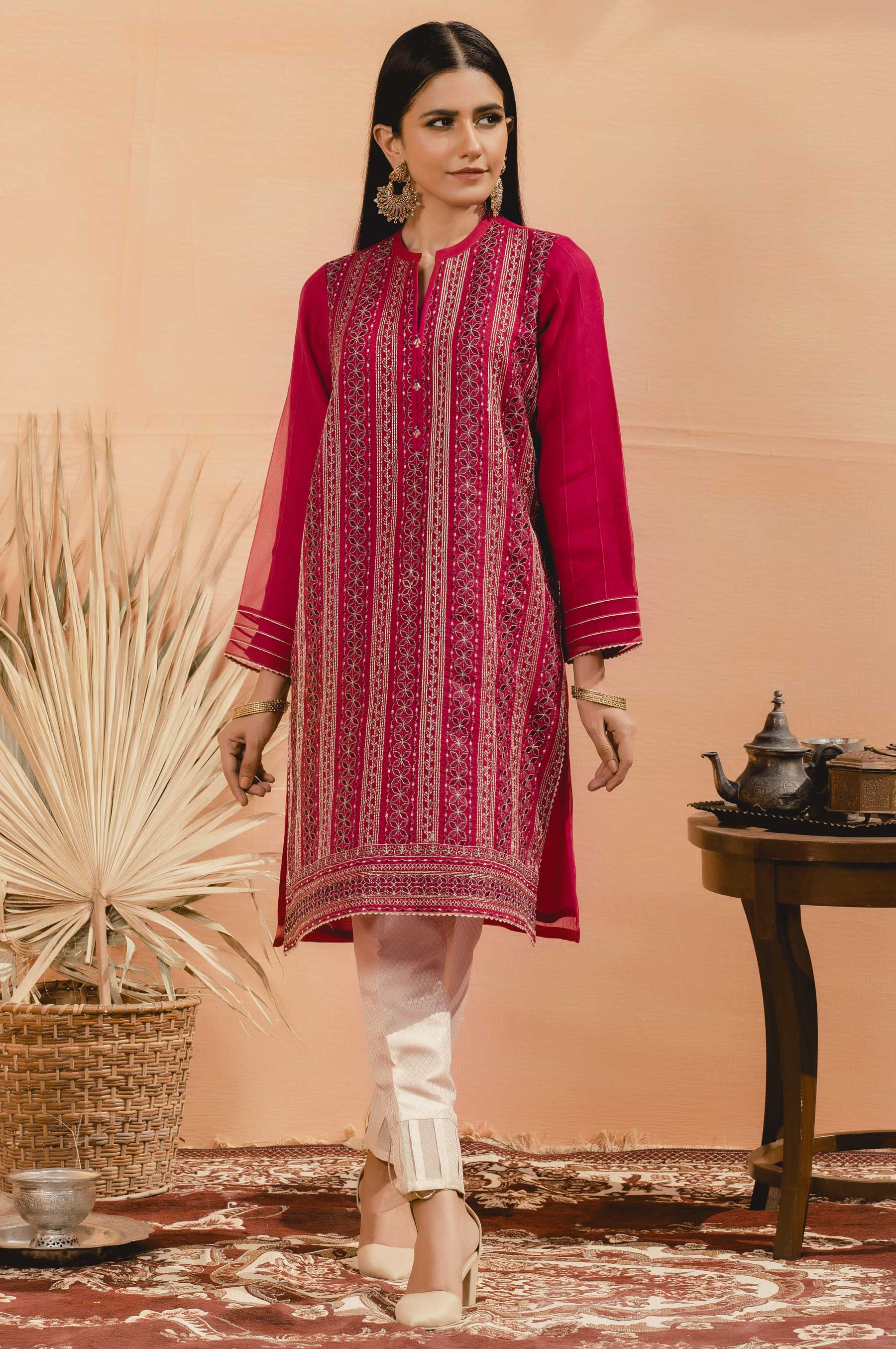 Stitched 1 Piece Organza Embroidered Shirt - Image 4