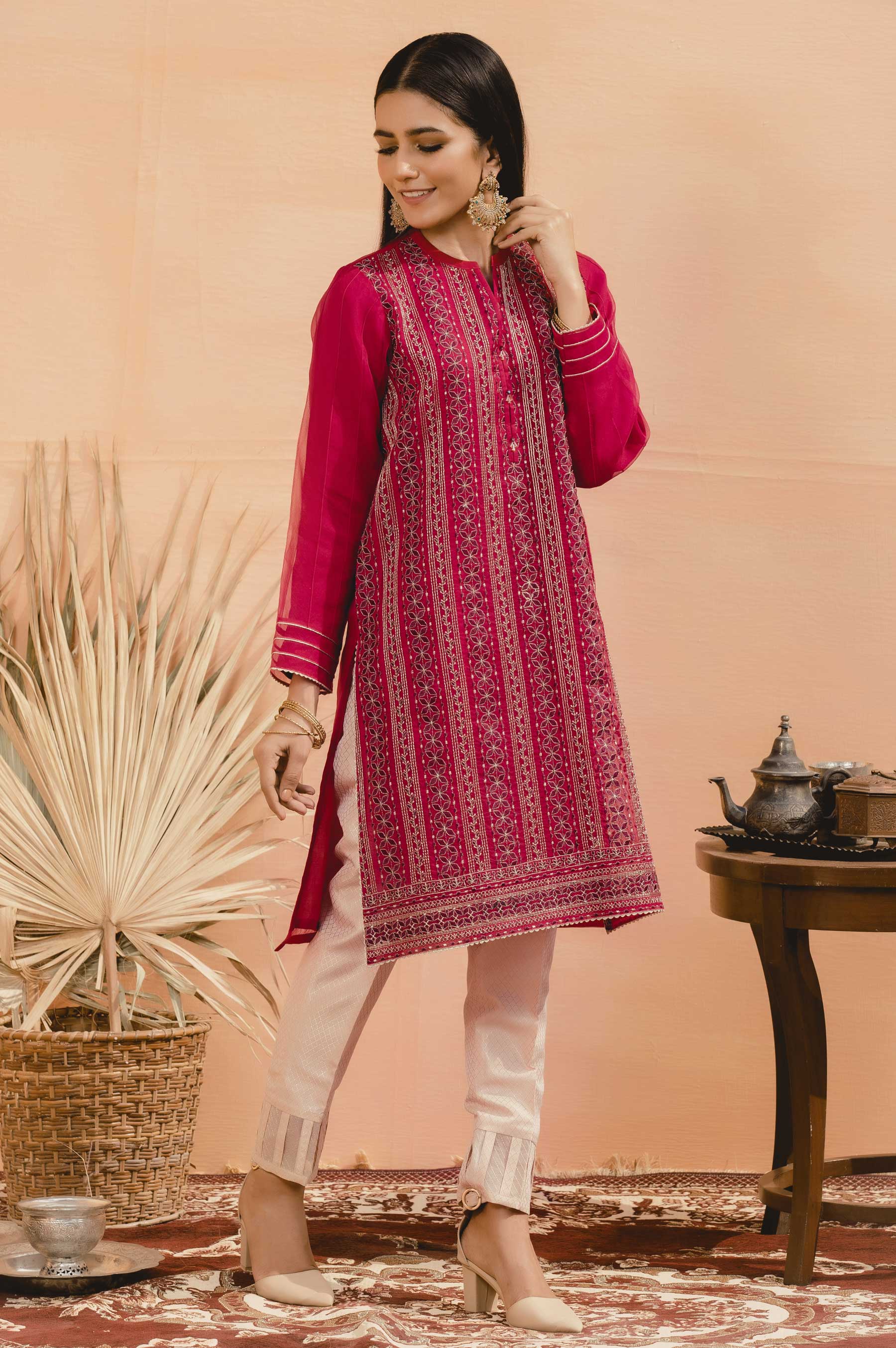 Stitched 1 Piece Organza Embroidered Shirt - Image 5