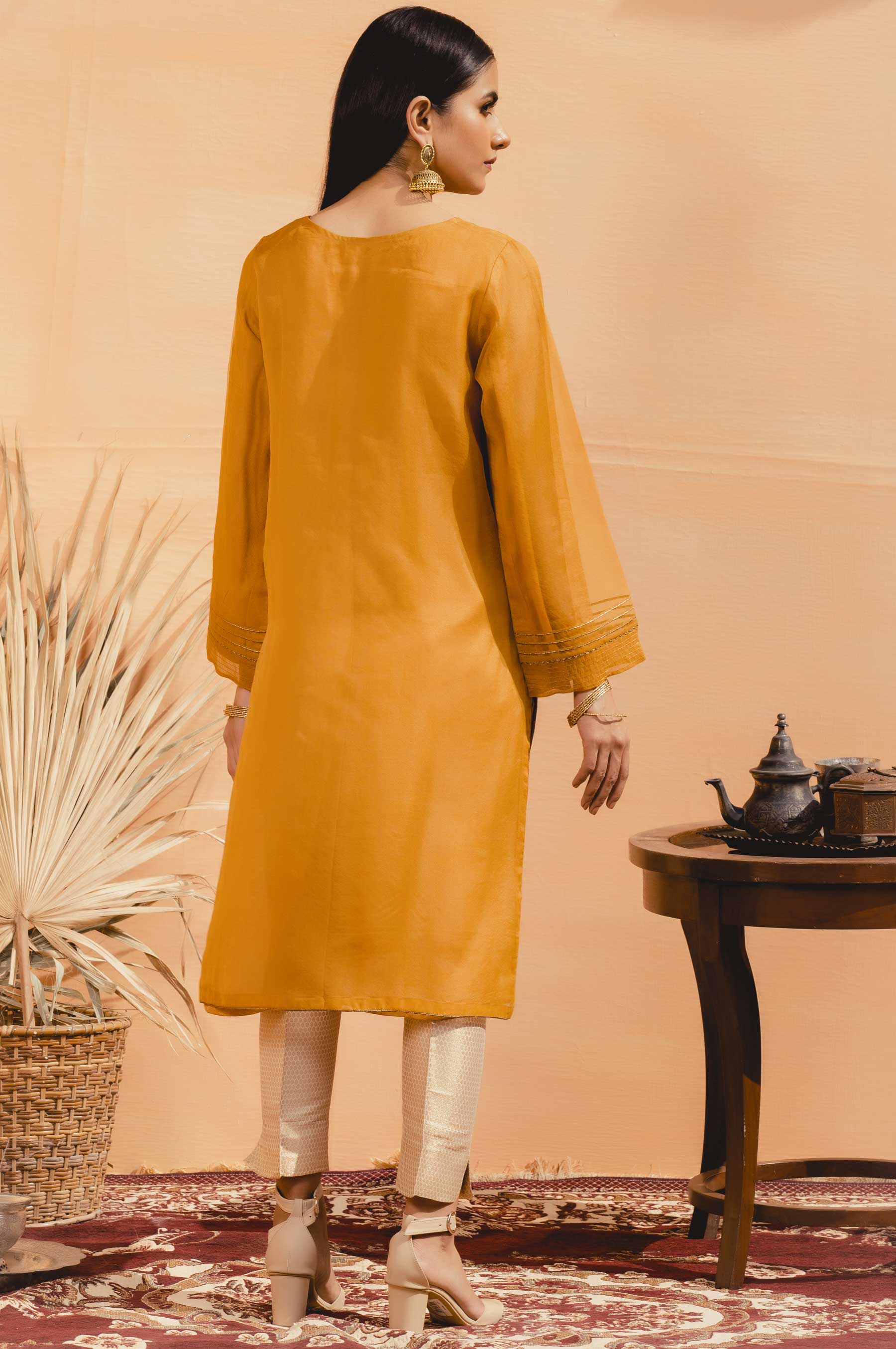 Stitched 1 Piece Organza Embroidered Shirt - Image 2