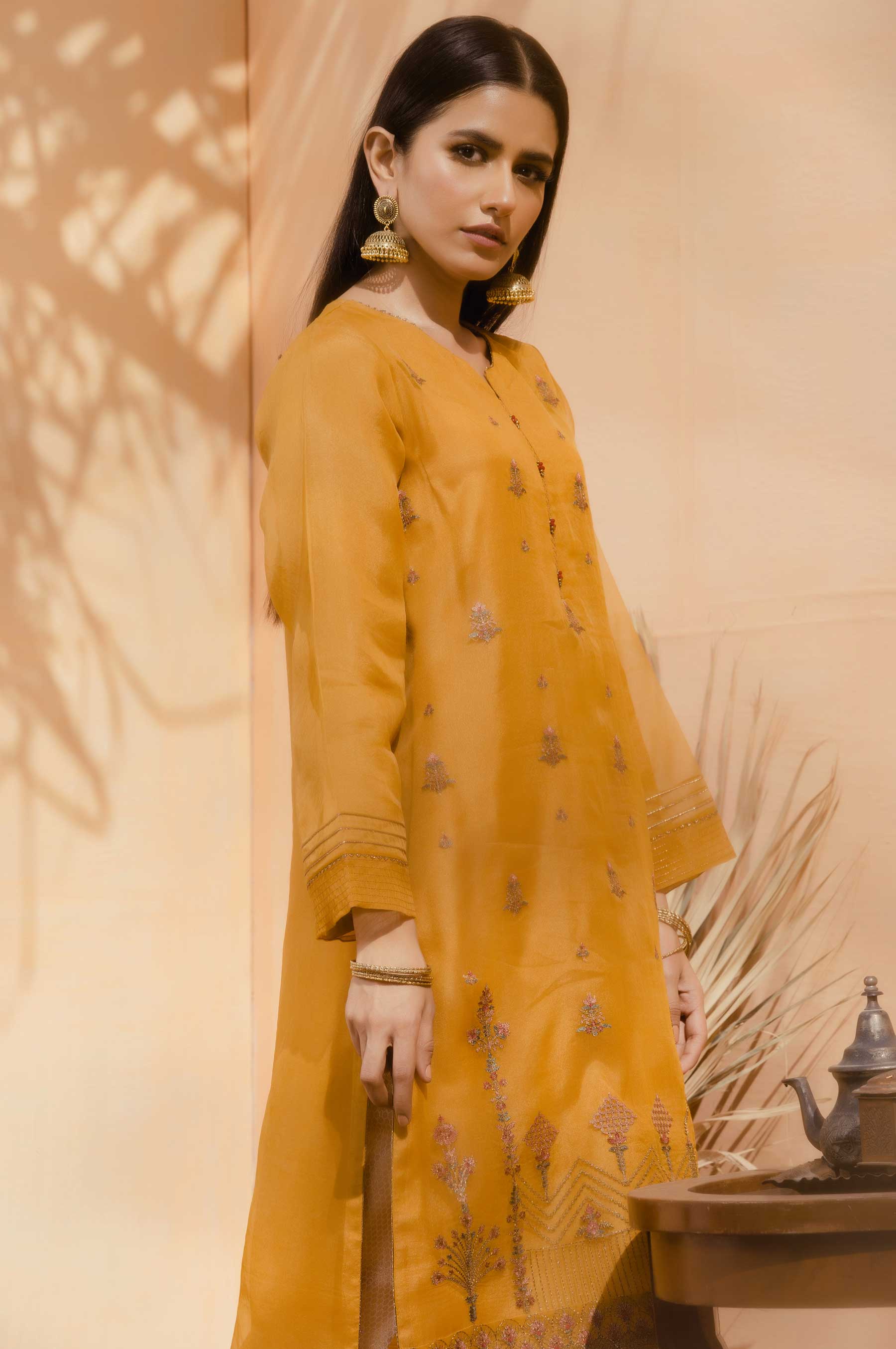 Stitched 1 Piece Organza Embroidered Shirt - Image 3