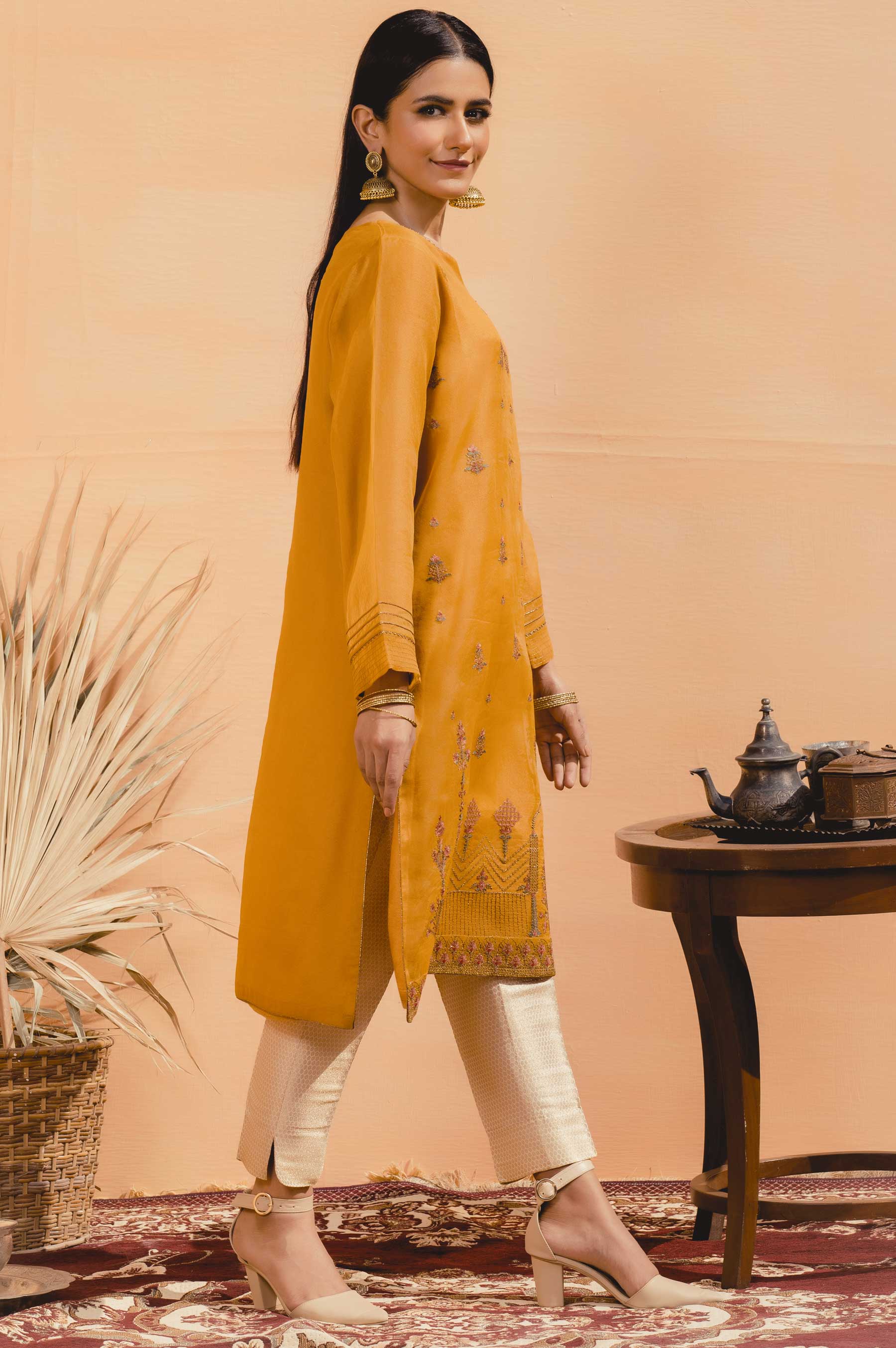 Stitched 1 Piece Organza Embroidered Shirt - Image 4