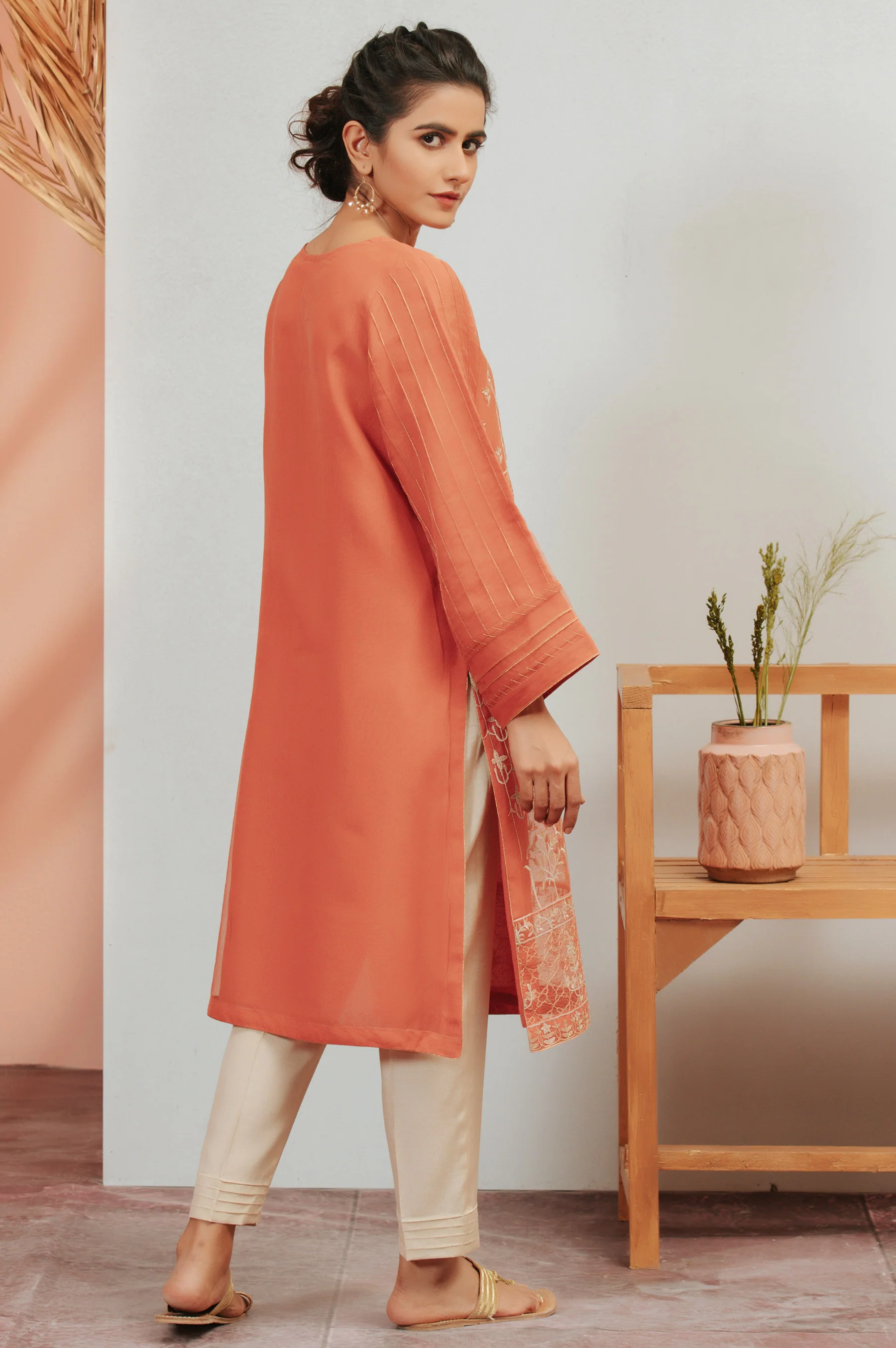 Stitched 1 Piece Organza Embroidered Shirt - Image 3