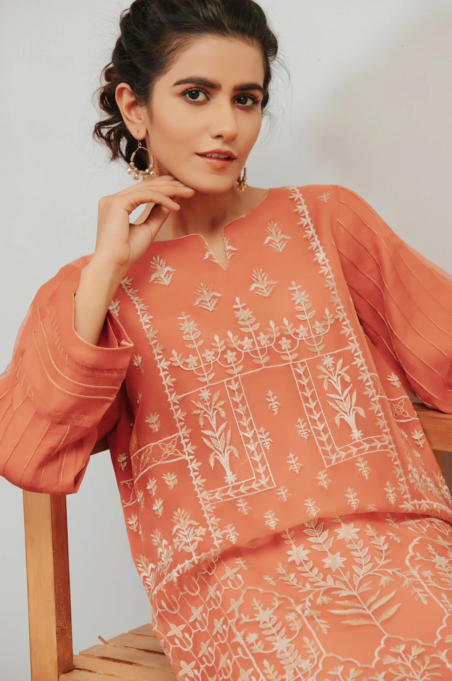 Stitched 1 Piece Organza Embroidered Shirt - Image 4