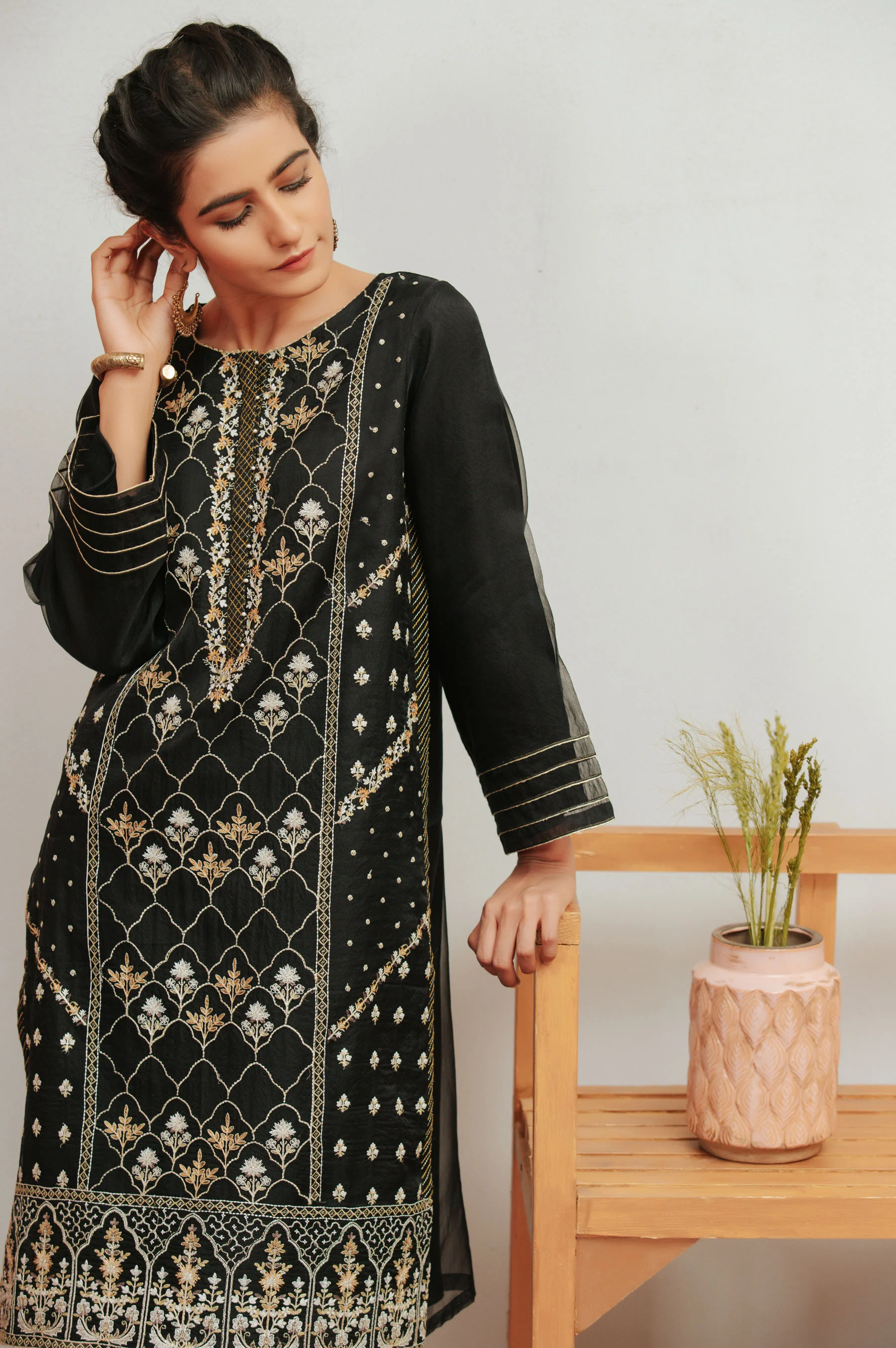 Stitched 1 Piece Organza Embroidered Shirt - Image 2