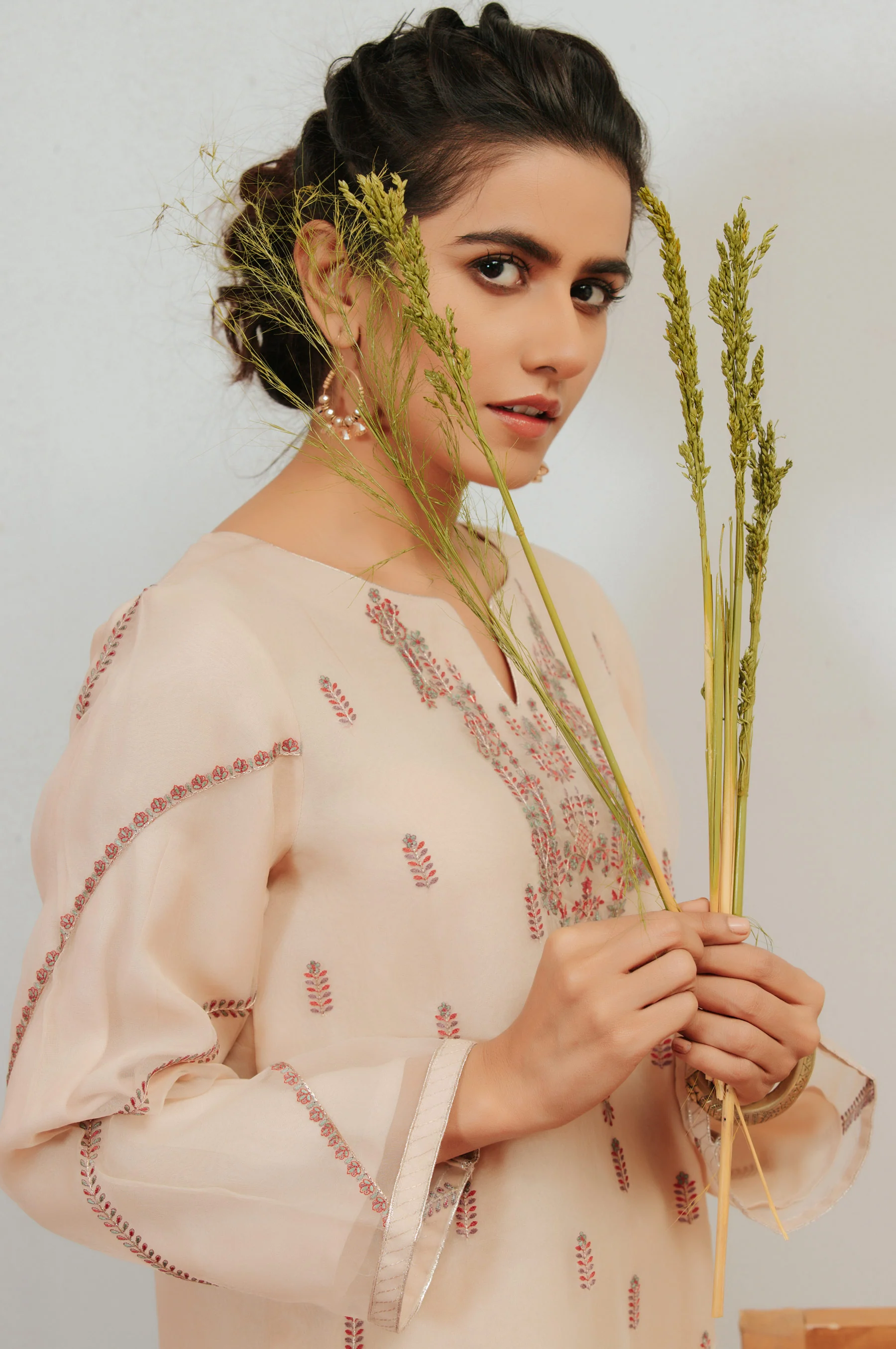 Stitched 1 Piece Organza Embroidered Shirt