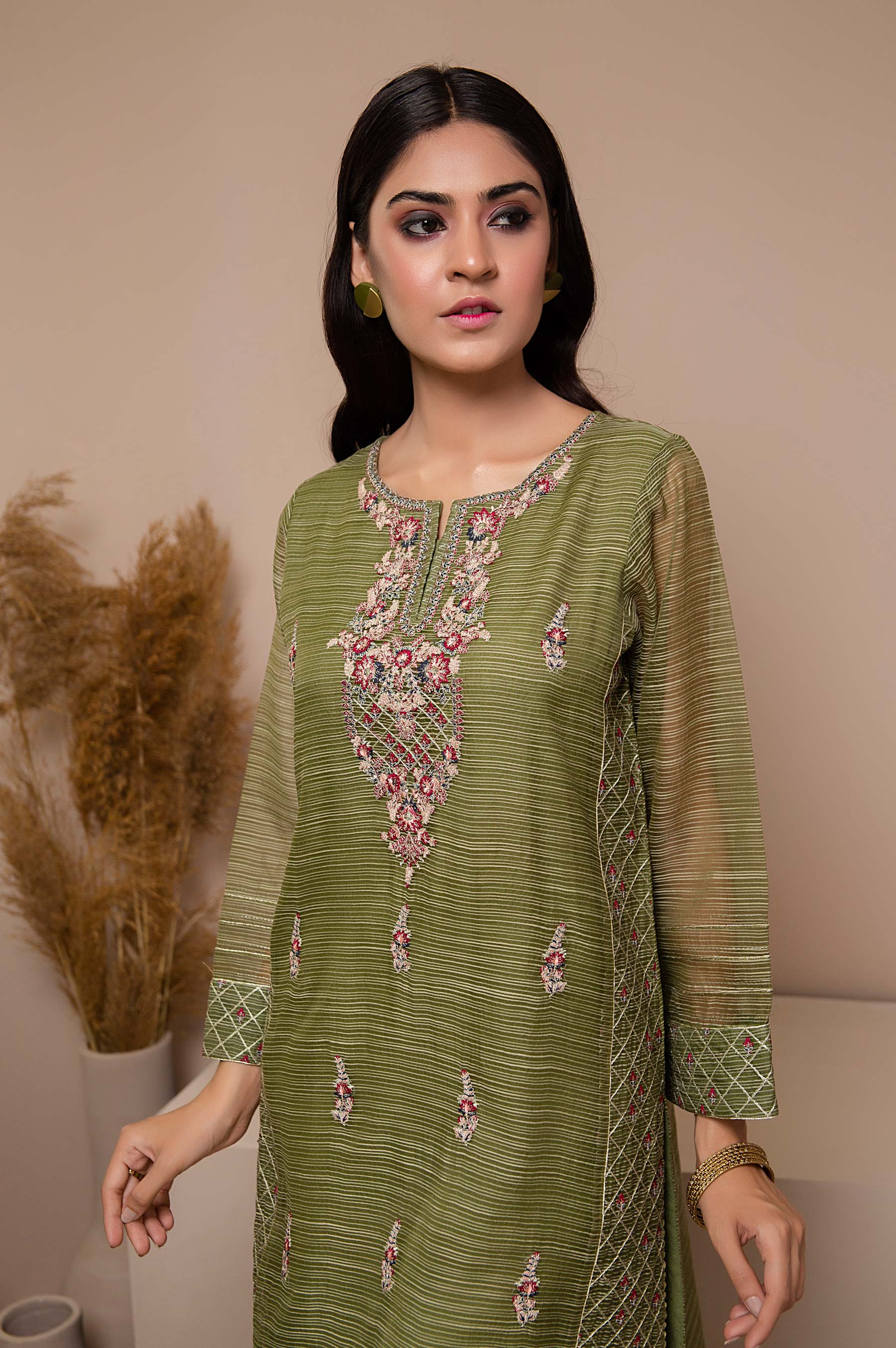 Stitched 1 Piece Organza Embroidered Shirt - Image 2