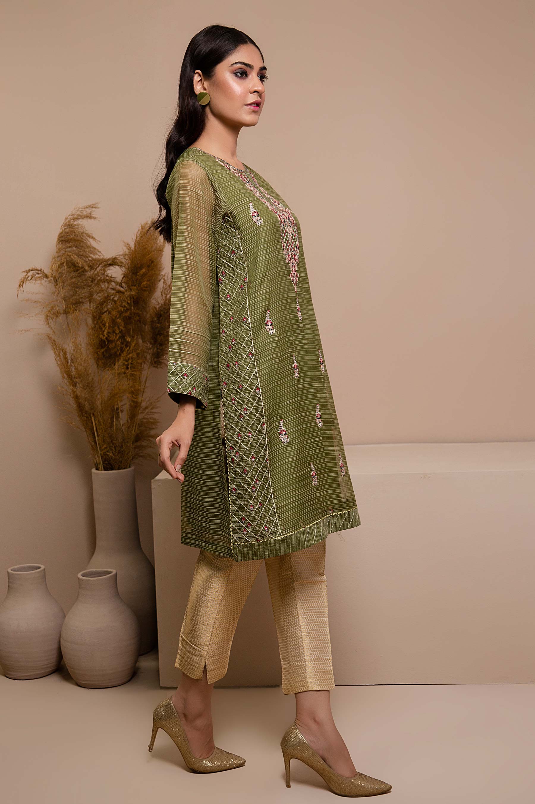 Stitched 1 Piece Organza Embroidered Shirt - Image 3