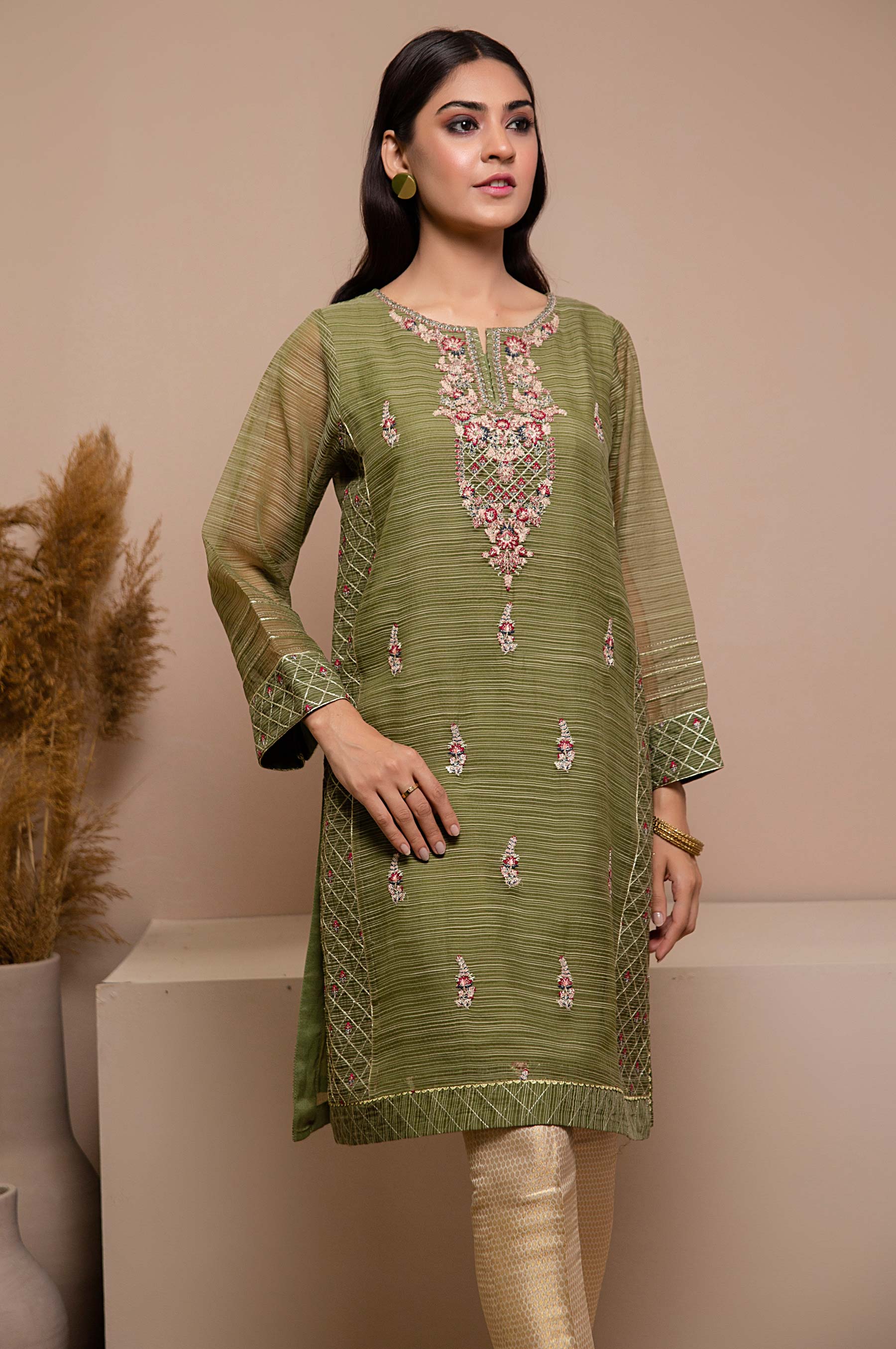 Stitched 1 Piece Organza Embroidered Shirt - Image 4