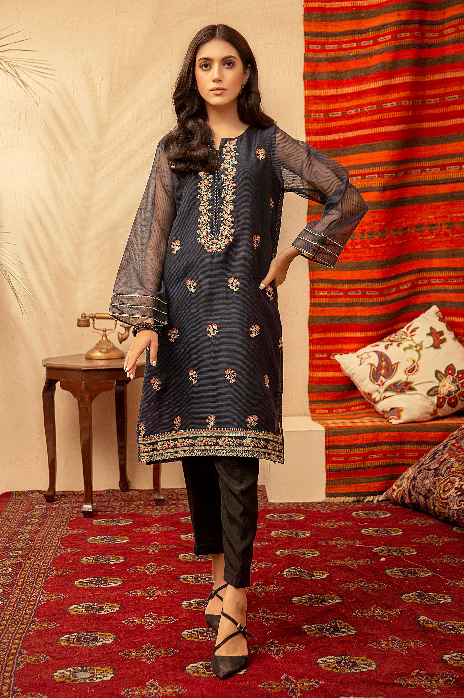 Stitched 1 Piece Organza Embroidered Shirt - Image 2
