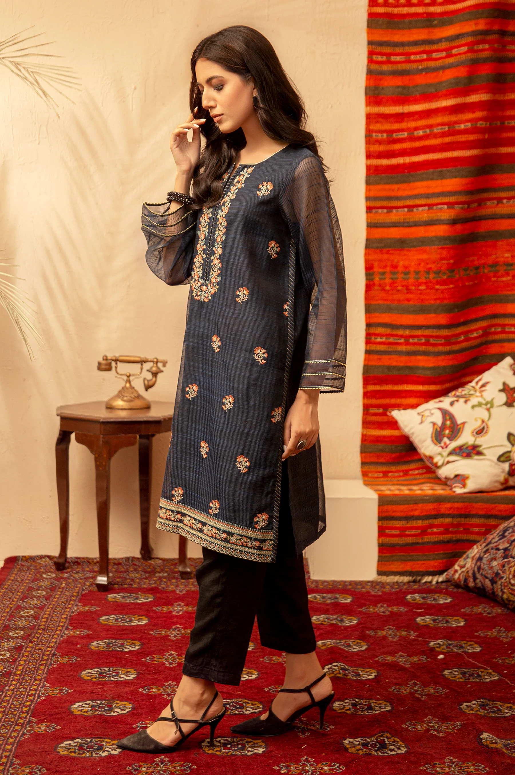 Stitched 1 Piece Organza Embroidered Shirt - Image 3
