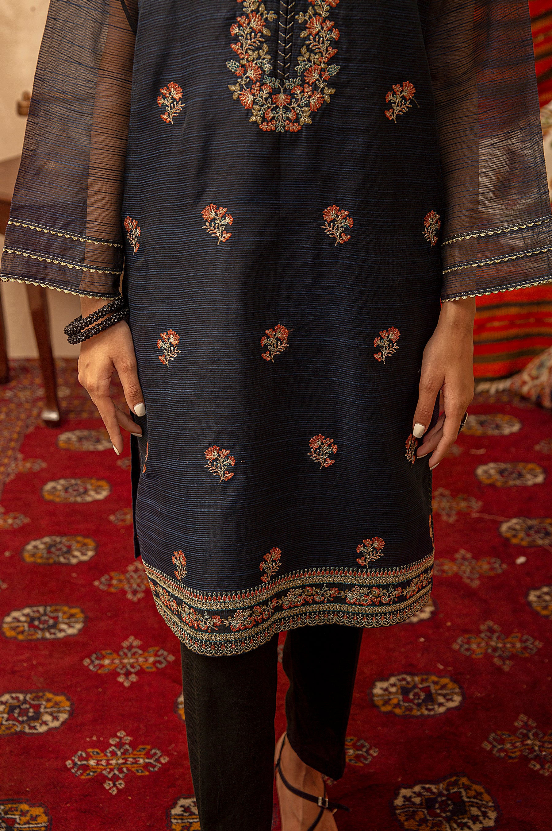Stitched 1 Piece Organza Embroidered Shirt - Image 4