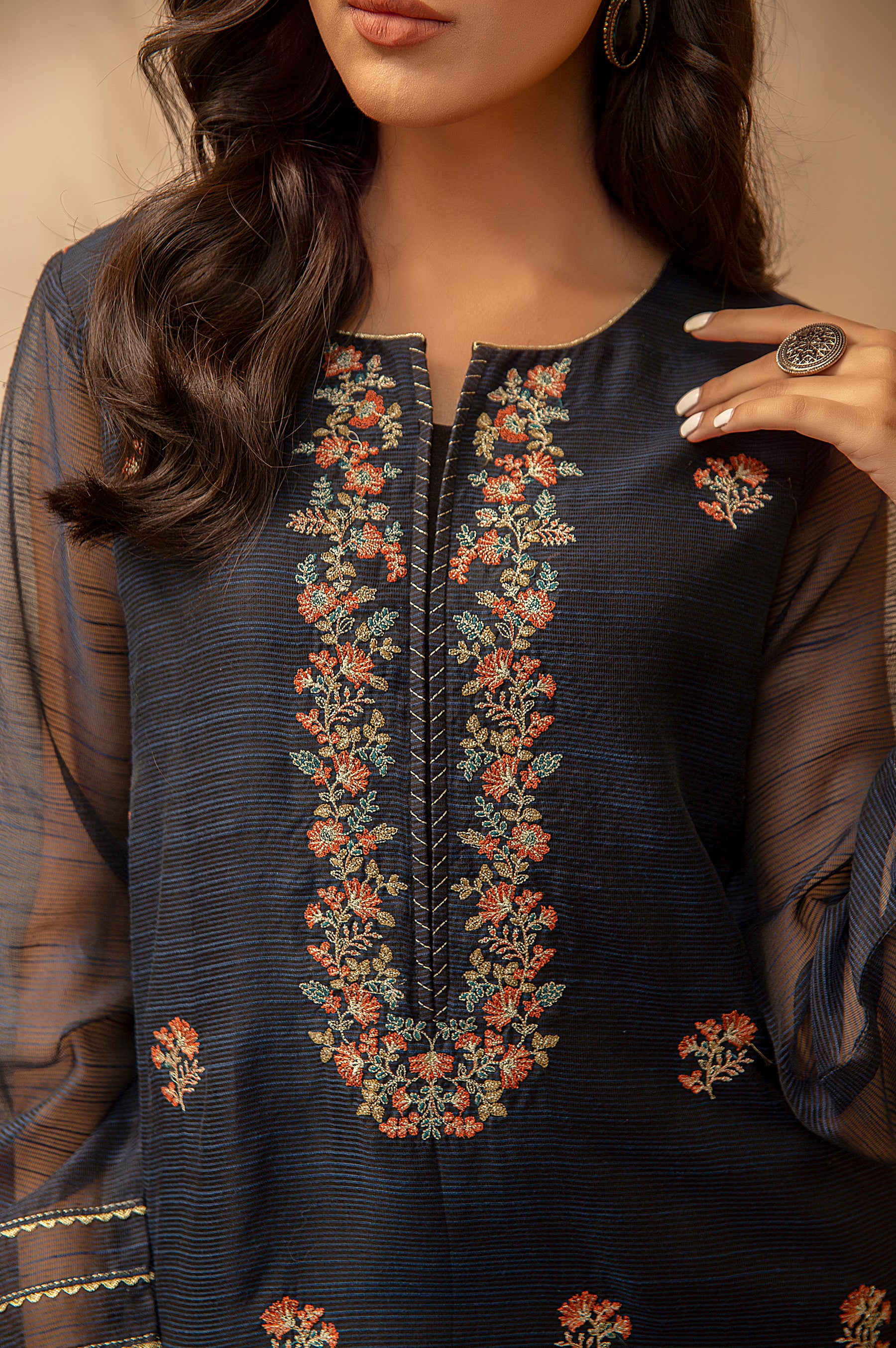 Stitched 1 Piece Organza Embroidered Shirt - Image 5