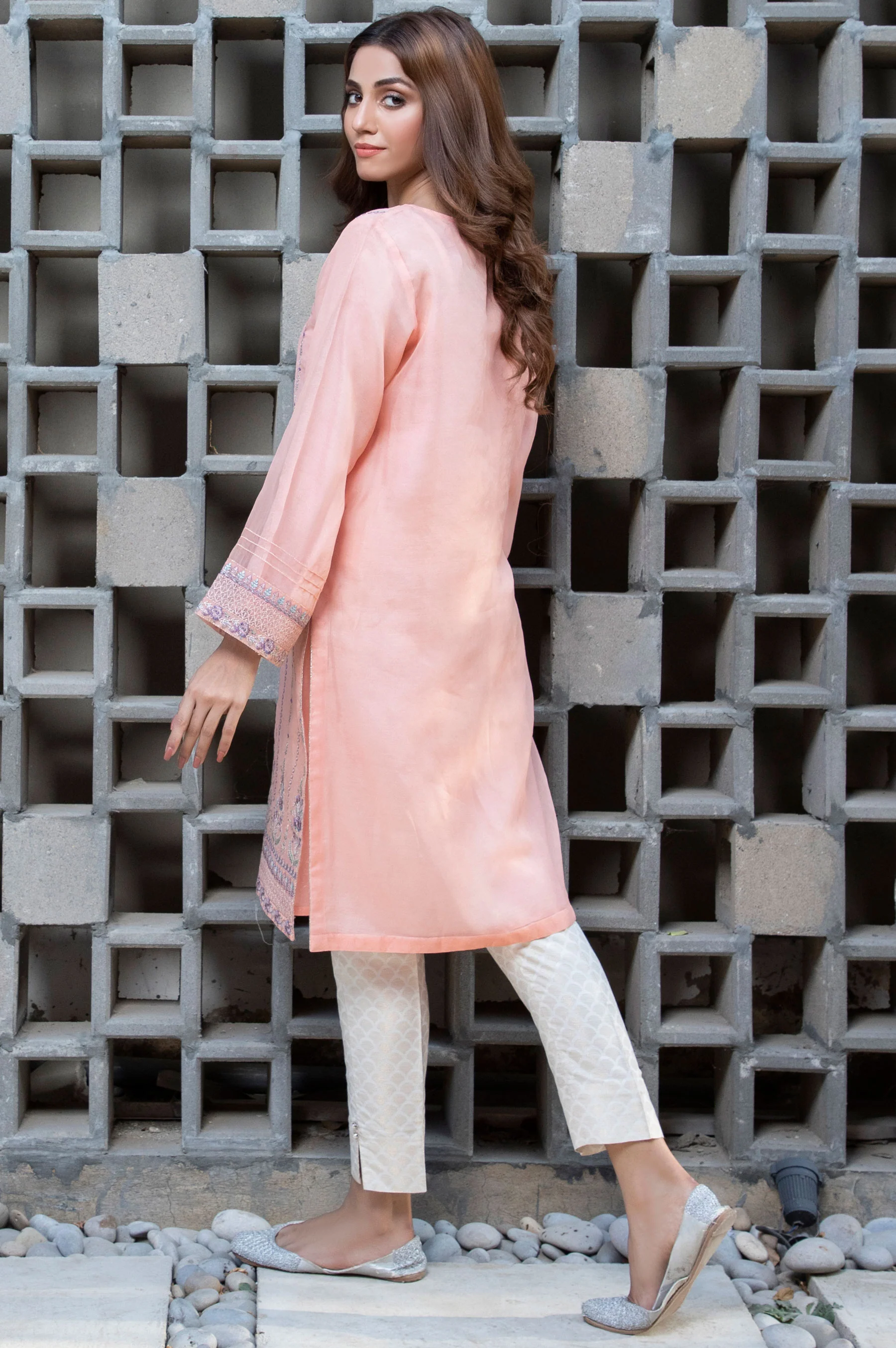 Stitched 1 Piece Organza Embroidered Shirt - Image 3