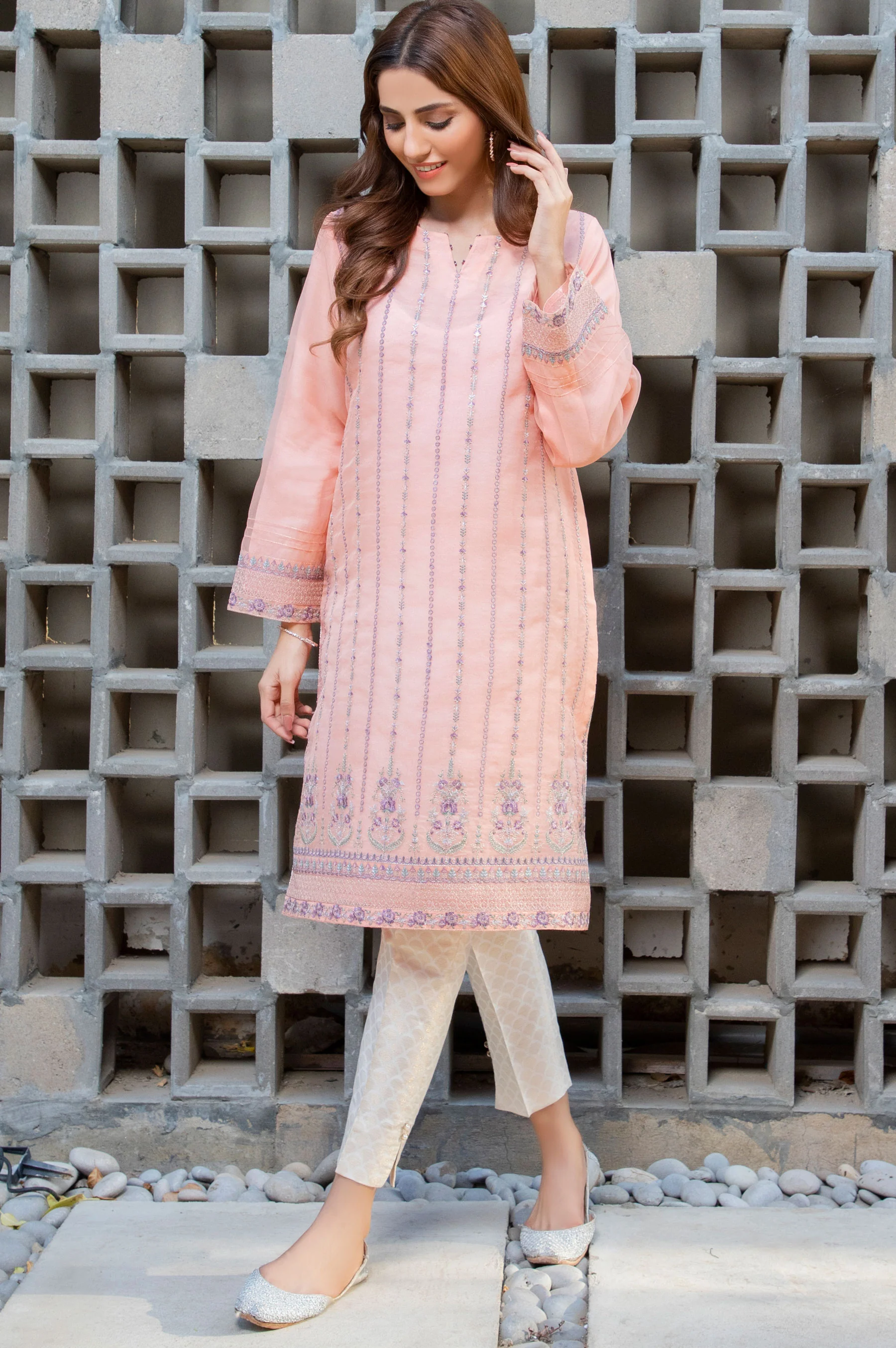 Stitched 1 Piece Organza Embroidered Shirt - Image 4