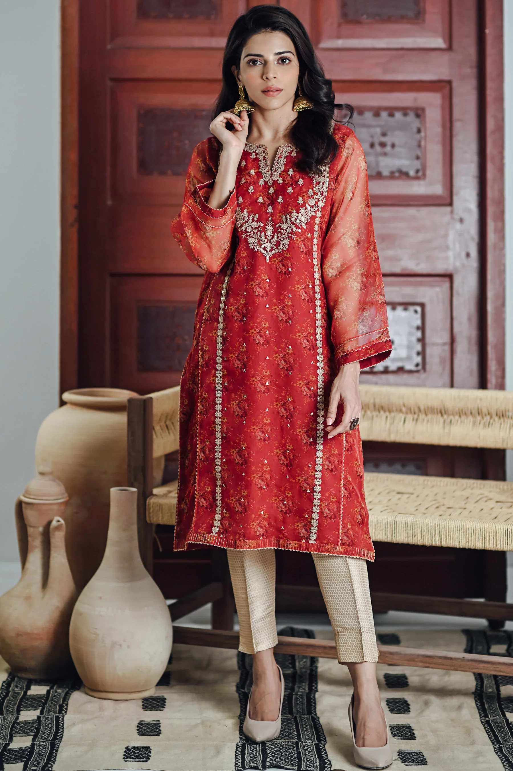 Stitched 1 Piece Organza Embroidered Shirt - Image 2