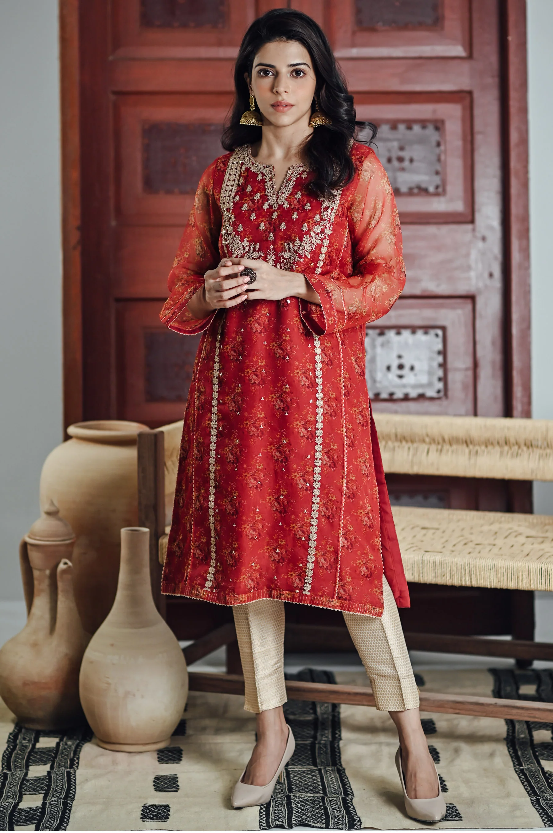Stitched 1 Piece Organza Embroidered Shirt - Image 3