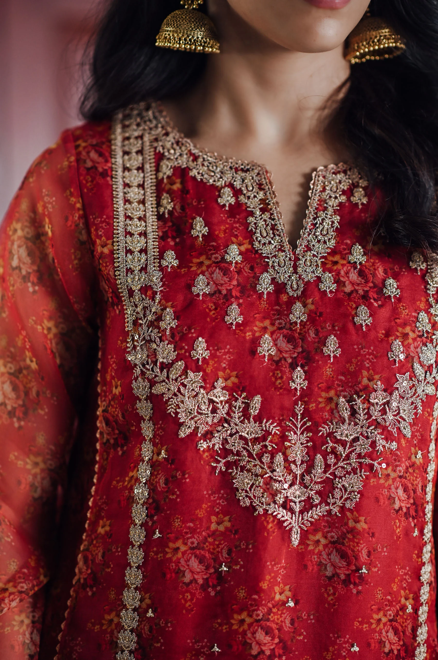 Stitched 1 Piece Organza Embroidered Shirt - Image 4