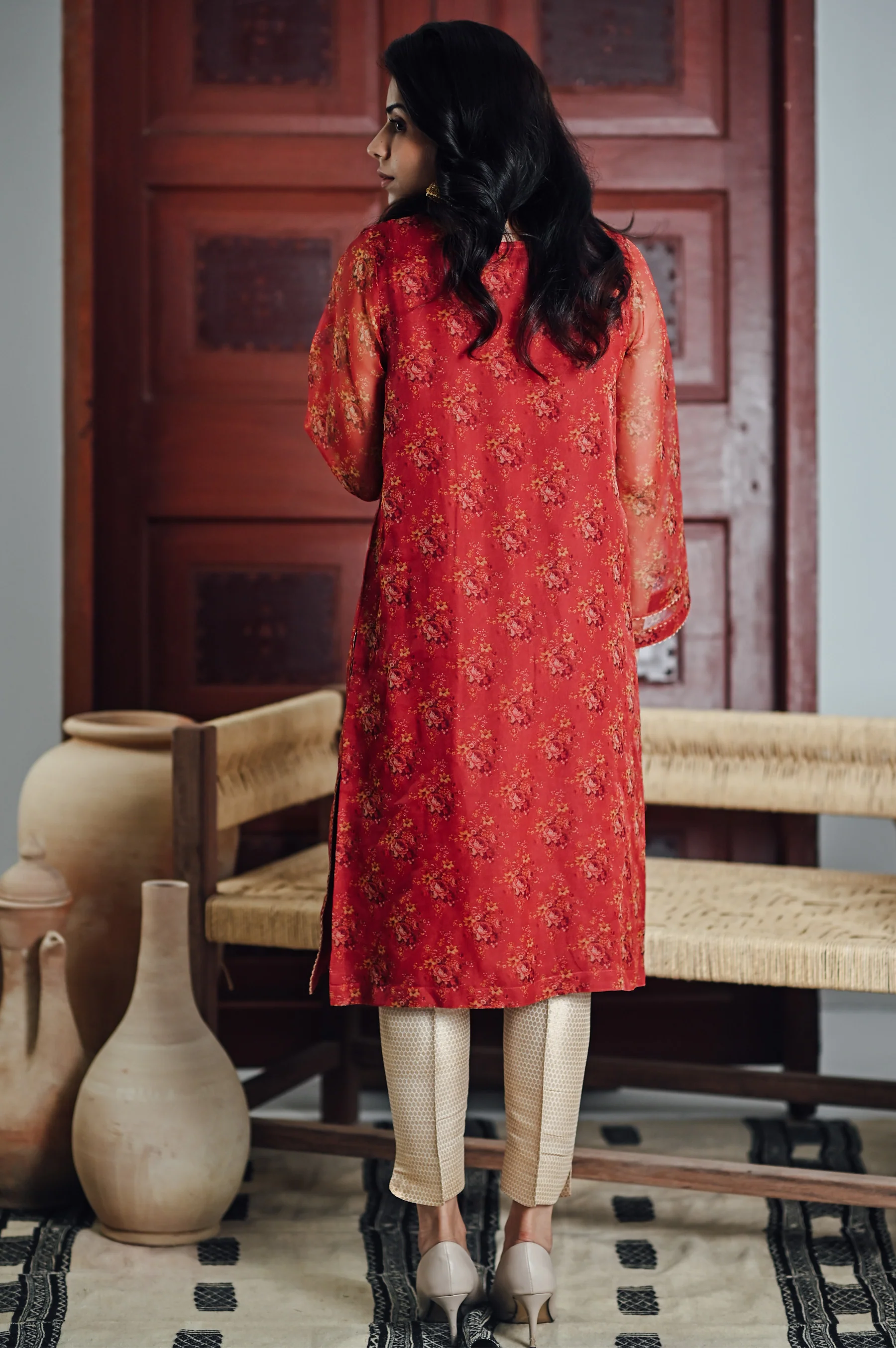 Stitched 1 Piece Organza Embroidered Shirt - Image 5