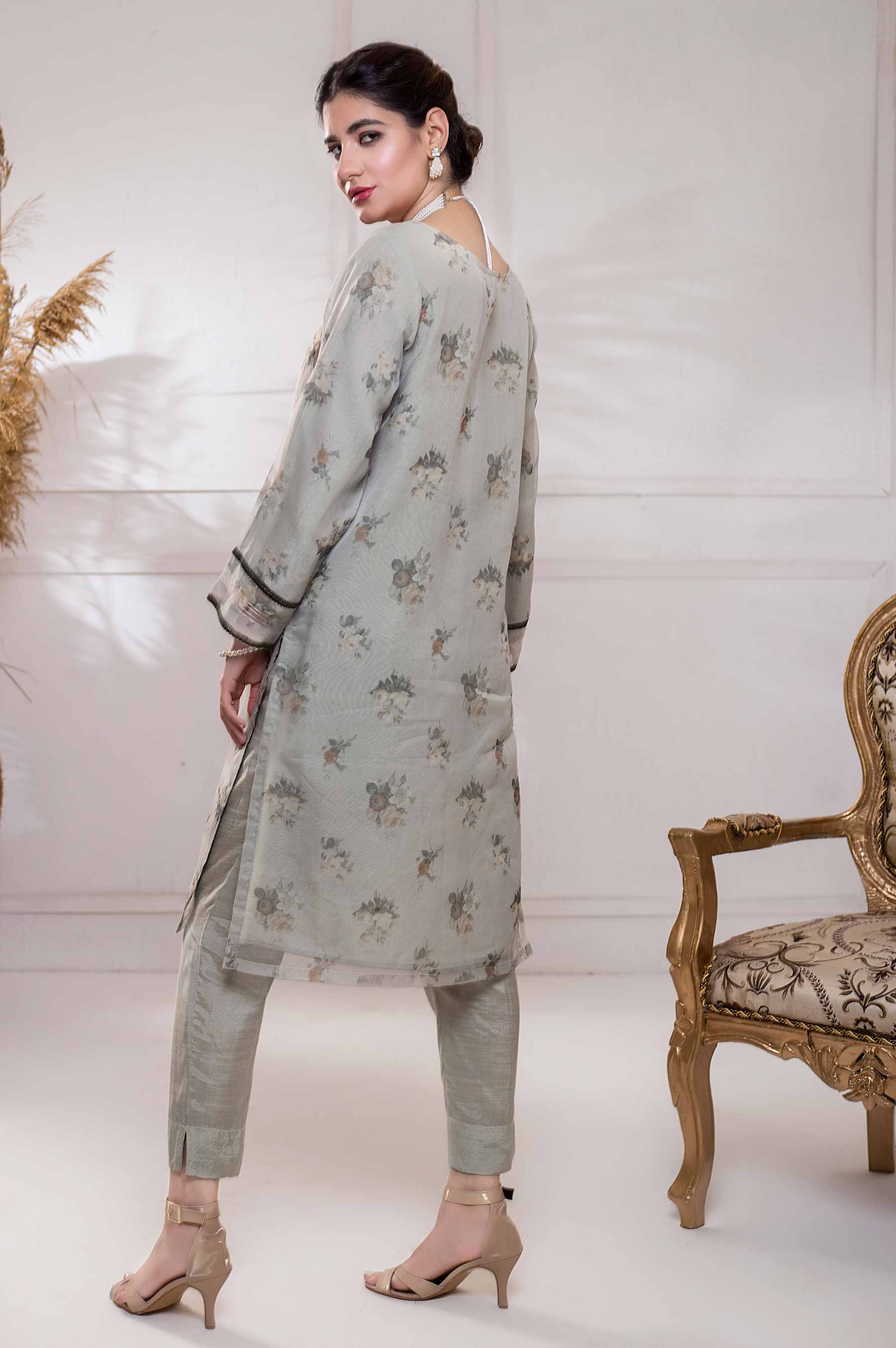 Stitched 1 Piece Organza Embroidered Shirt - Image 3
