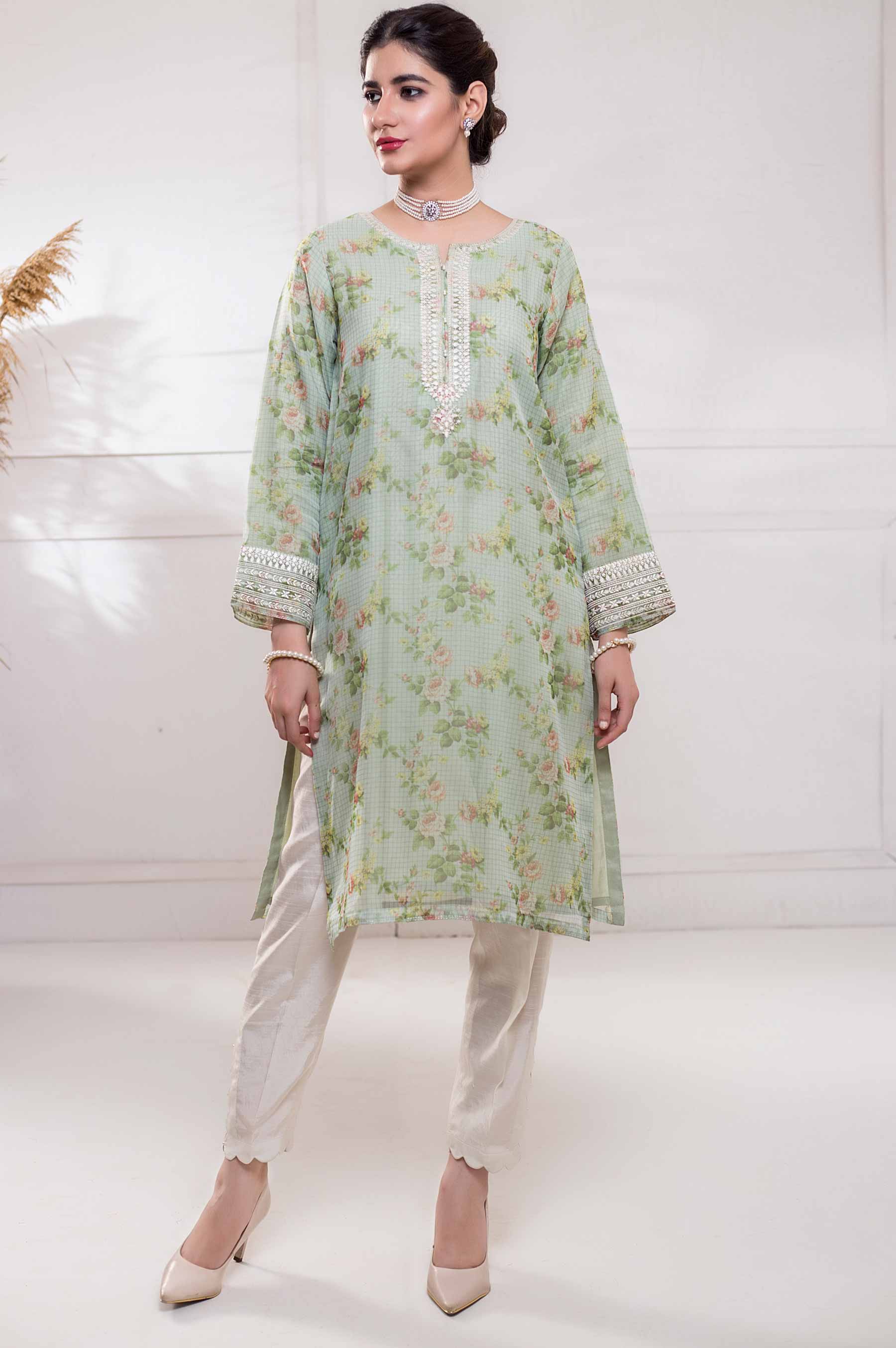 Stitched 1 Piece Organza Embroidered Shirt - Image 2