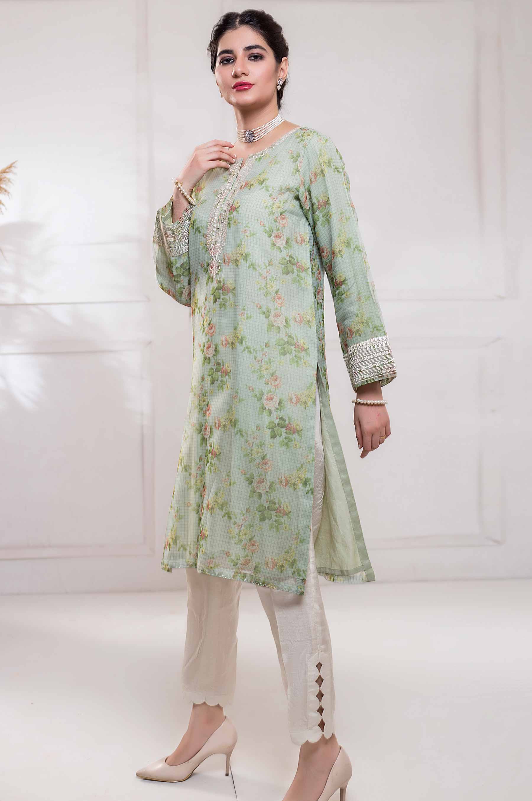 Stitched 1 Piece Organza Embroidered Shirt - Image 3