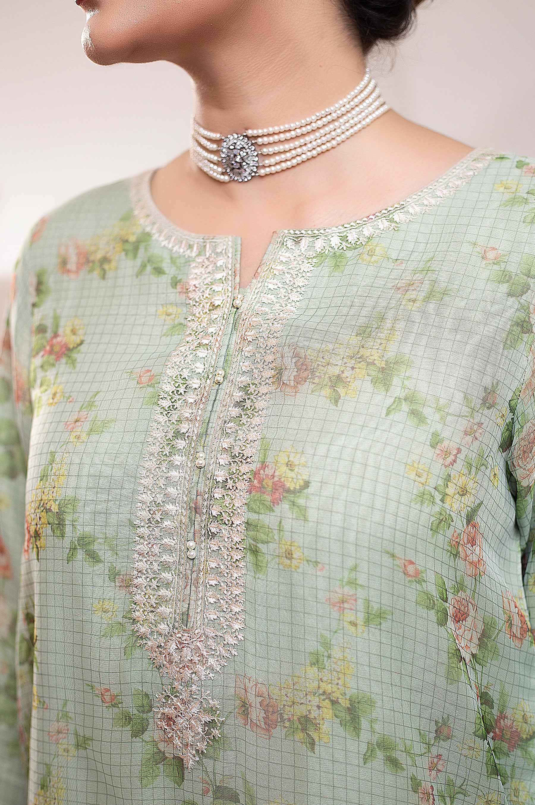 Stitched 1 Piece Organza Embroidered Shirt - Image 4