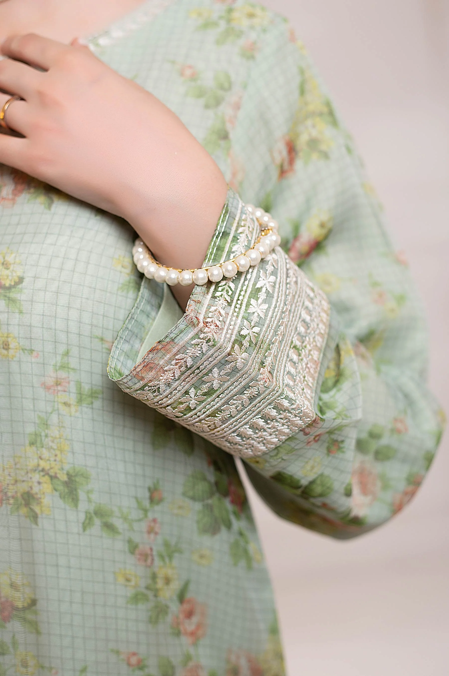 Stitched 1 Piece Organza Embroidered Shirt - Image 5