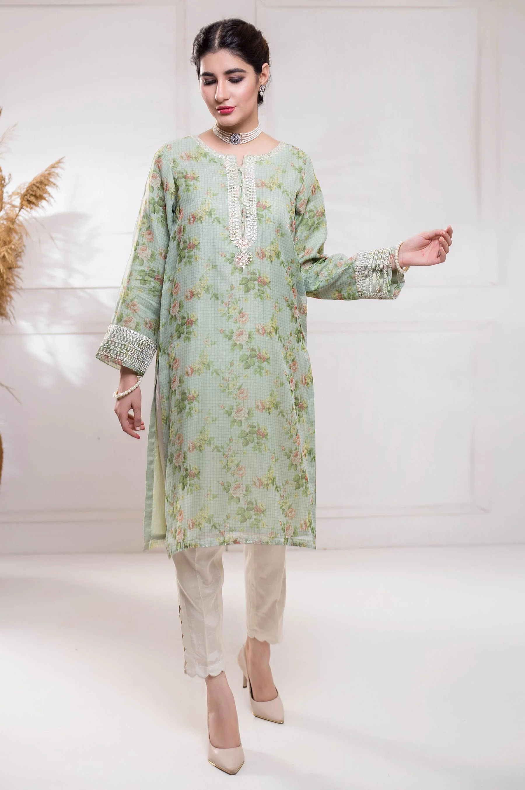Stitched 1 Piece Organza Embroidered Shirt - Image 6