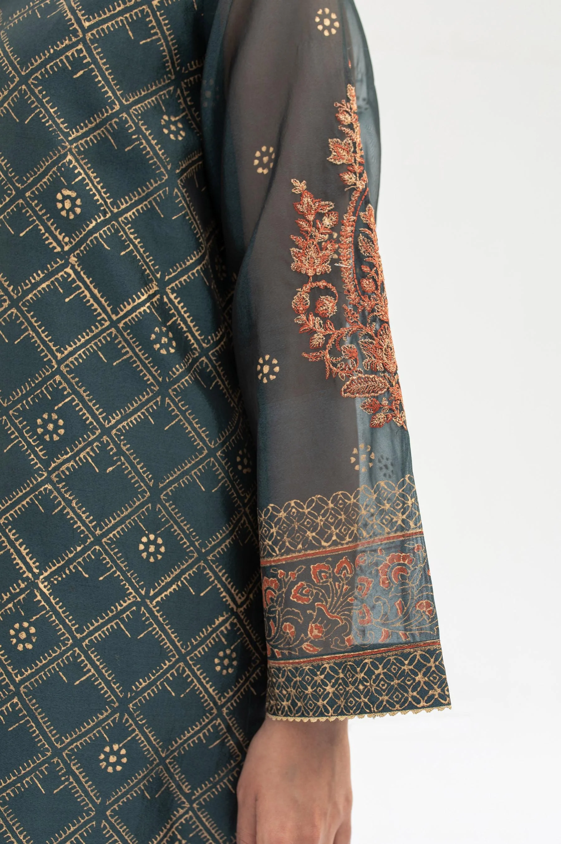 Stitched 1 Piece Block Printed Organza Shirt - Image 6