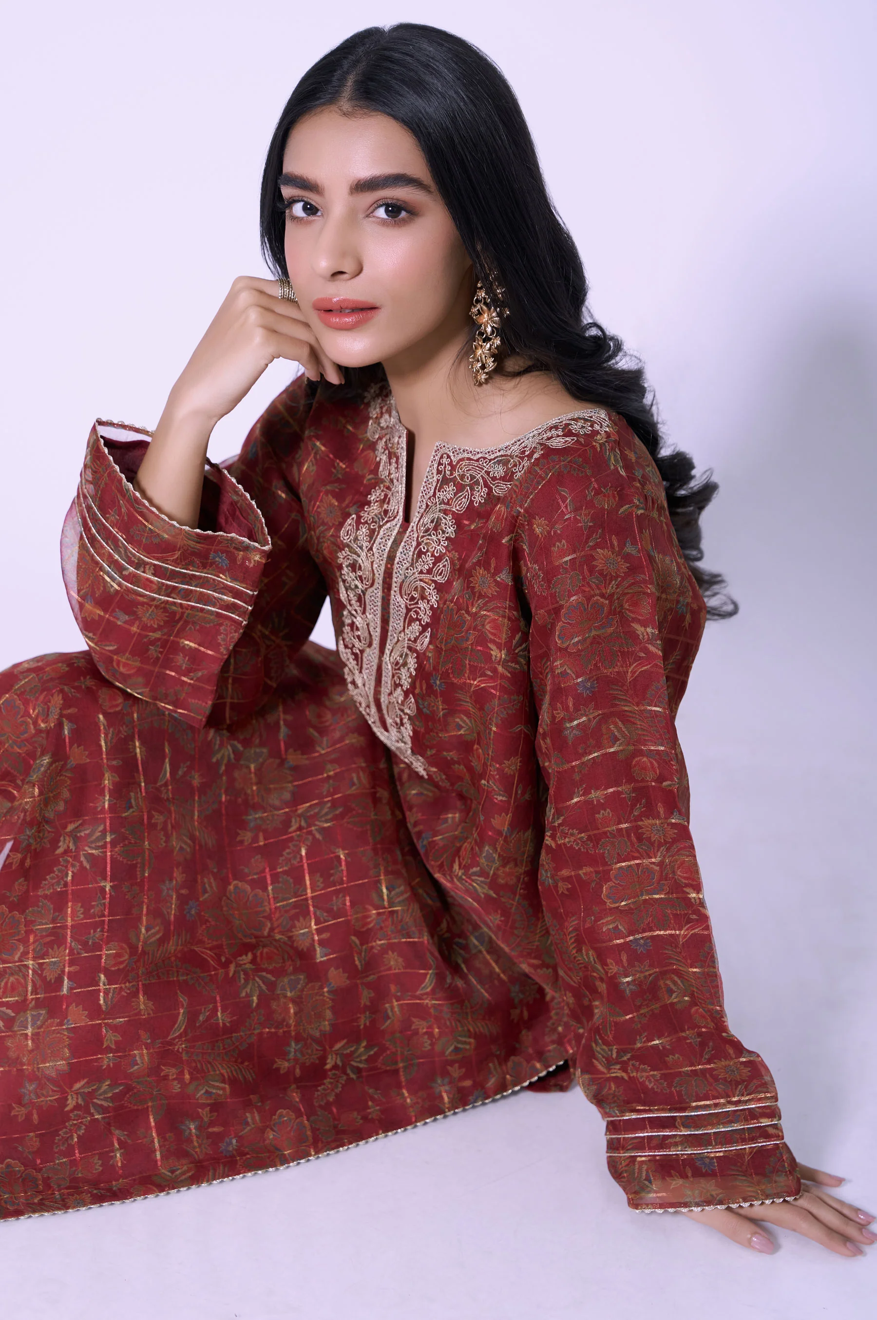 Stitched 1 Piece Printed Organza Embroidered Shirt - Image 5