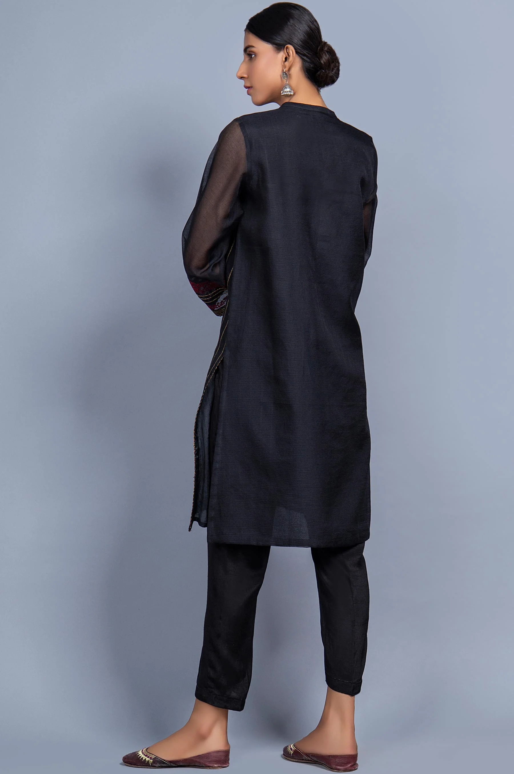 Stitched 1 Piece Organza Striped Embroidered Shirt - Image 2