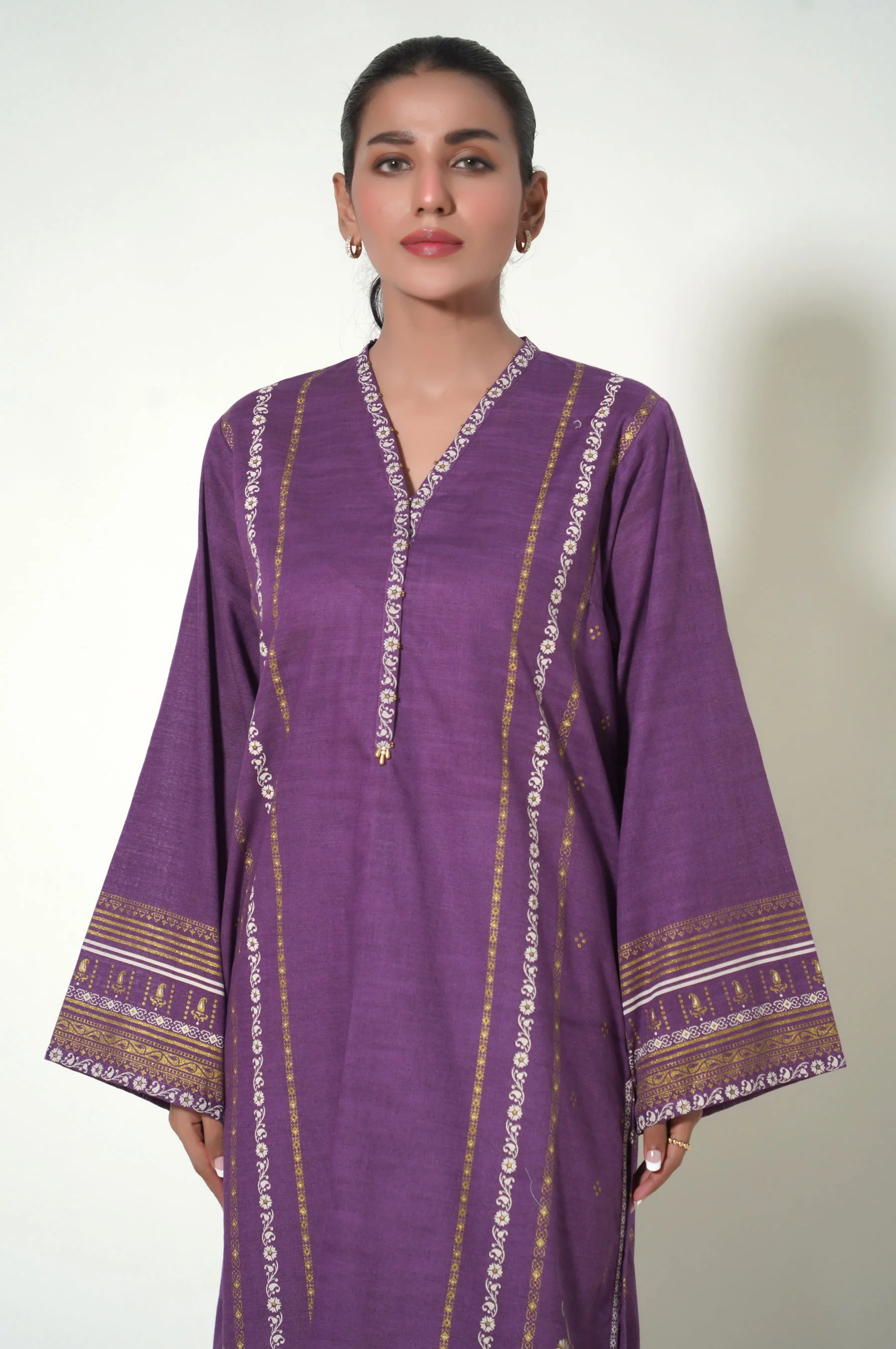 Stitched 1 Piece Paste Printed Khaddar Shirt - Image 3