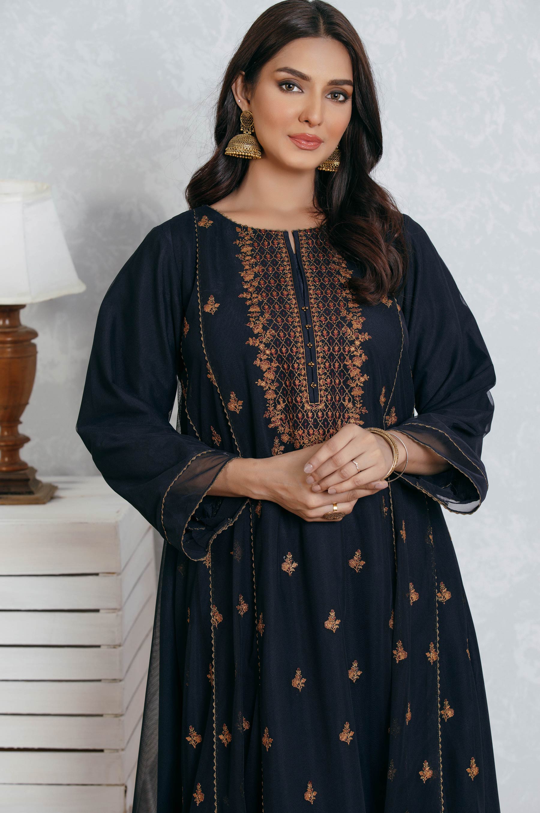 Stitched 1 Piece Poly net Embroidered Suit - Image 3