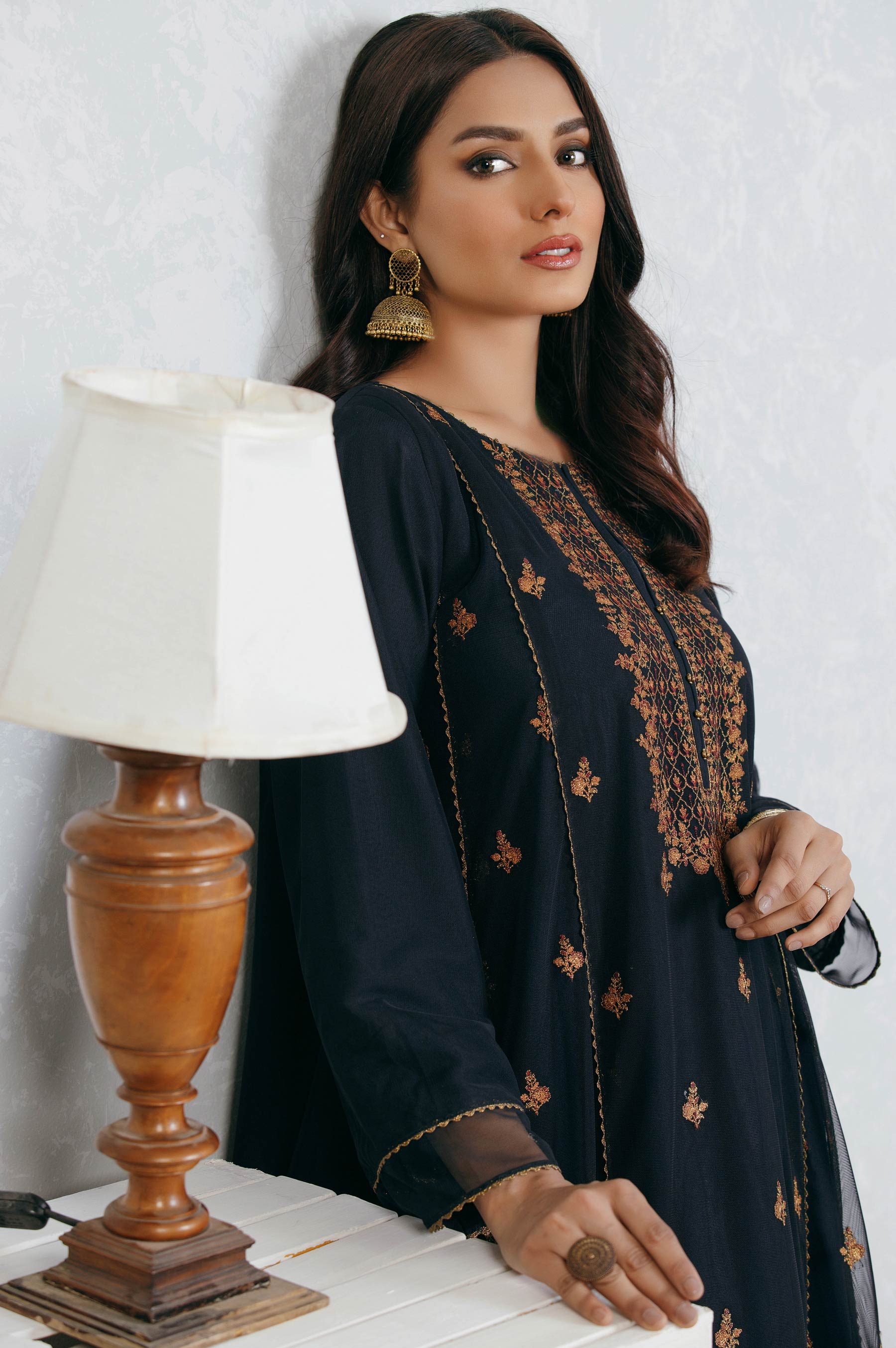 Stitched 1 Piece Poly net Embroidered Suit - Image 4
