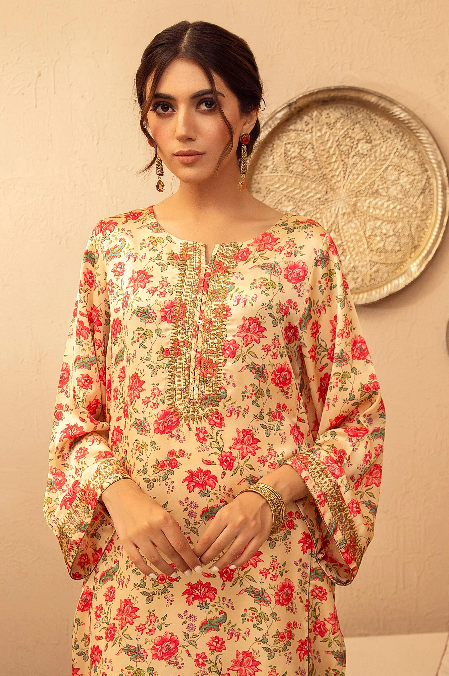 Stitched 1 Piece Poly Satin Embroidered Shirt